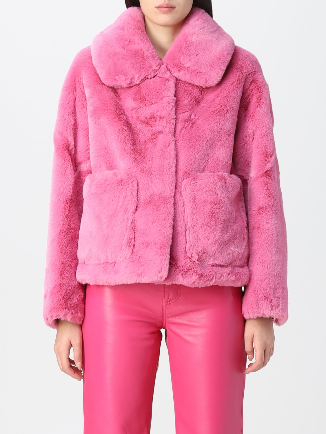 JAKKE: fur coats for woman - Pink | Jakke fur coats J2220B online at ...