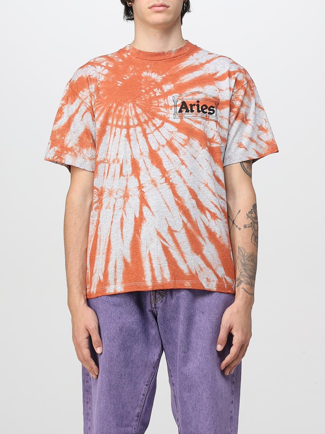 Aries Temple Logo-print Tie-dyed Cotton T-shirt In Orange