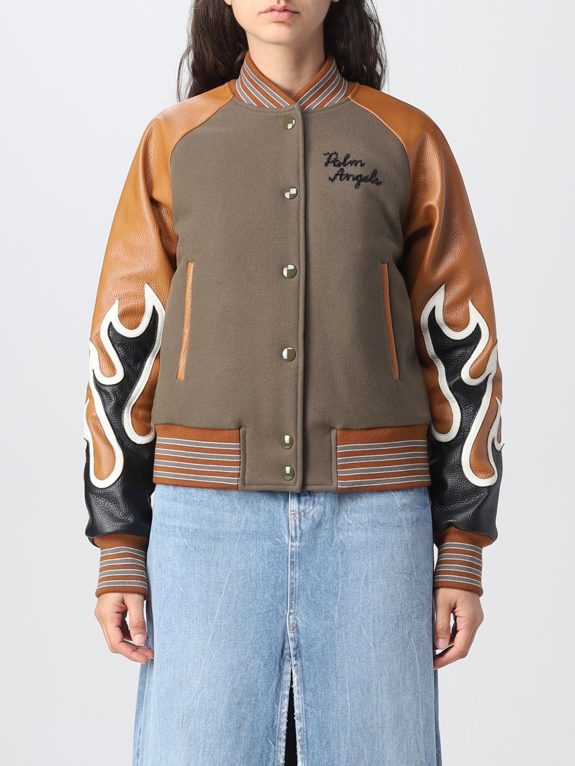 Palm Angels Flame-print Varsity Jacket In Black