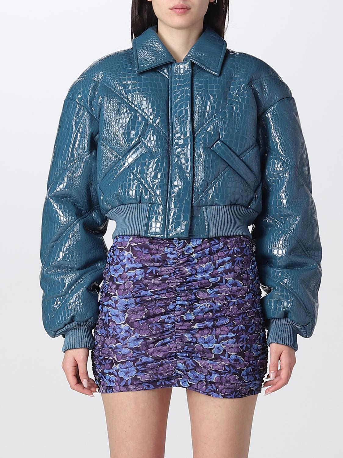 Rotate Birger Christensen Croc-effect Faux Leather Bomber Jacket In Blue