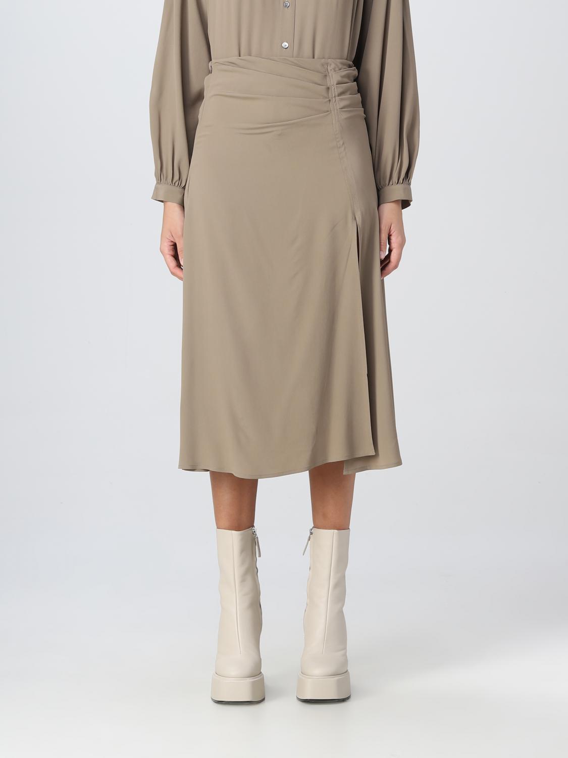 Semicouture Silk-blend High-waisted Midi-skirt In Beige