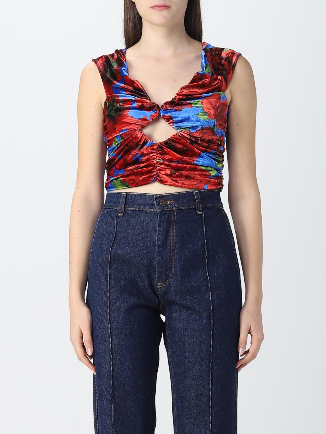 Magda Butrym Off-the-shoulder Cropped Cutout Floral-print Velvet Top In Blue