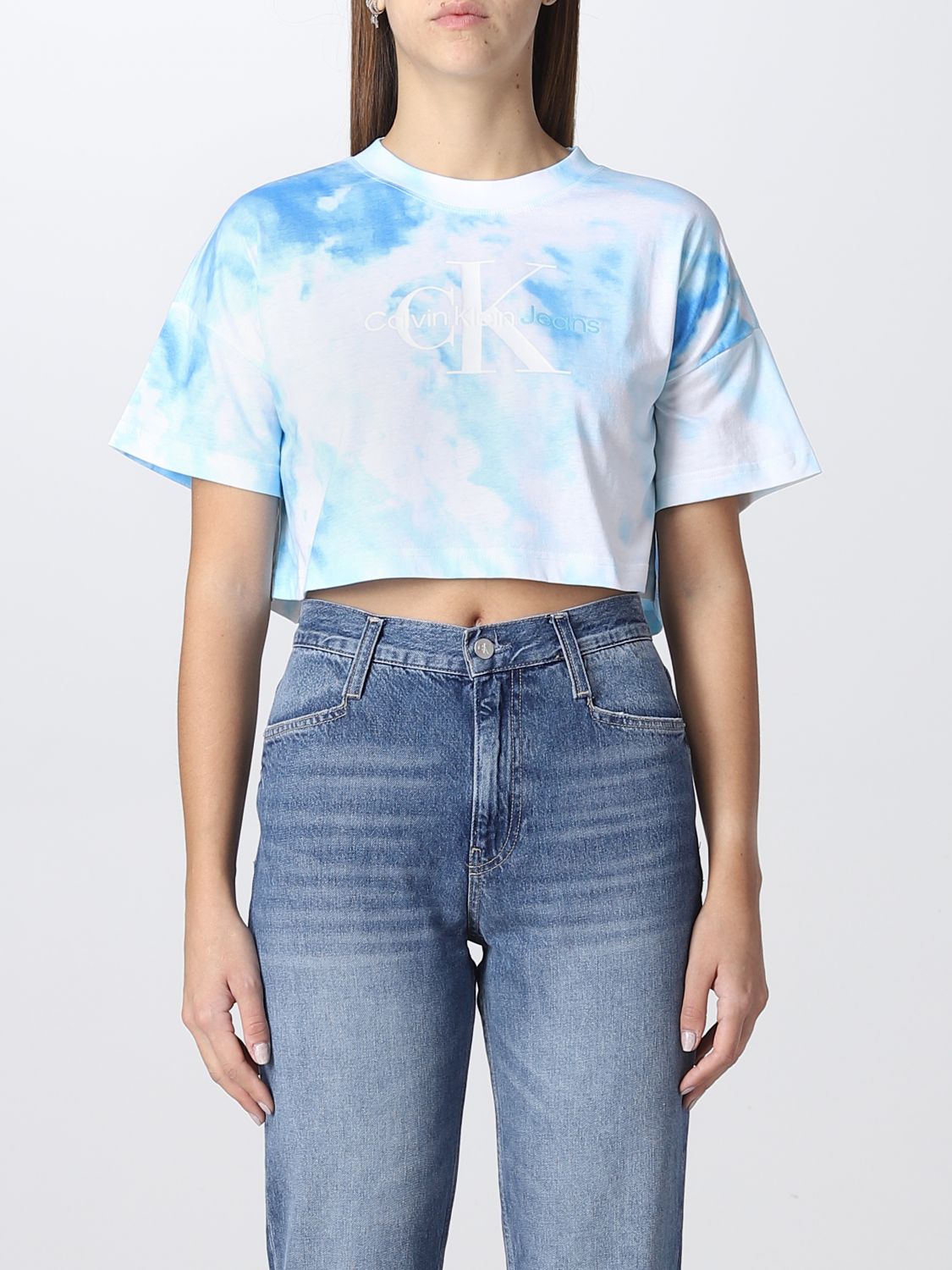 ga winkelen oneerlijk aankunnen CALVIN KLEIN JEANS: cropped t-shirt - White | Calvin Klein Jeans t-shirt  J20J219662 online on GIGLIO.COM