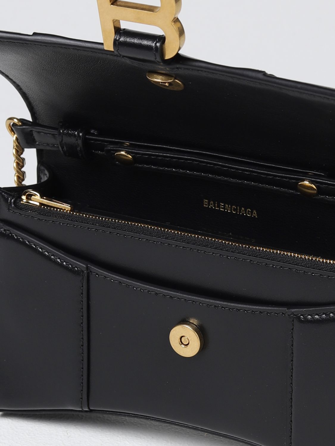 BALENCIAGA: Hourglass wallet bag in leather - Black  Balenciaga crossbody  bags 6560501QJ4M online at