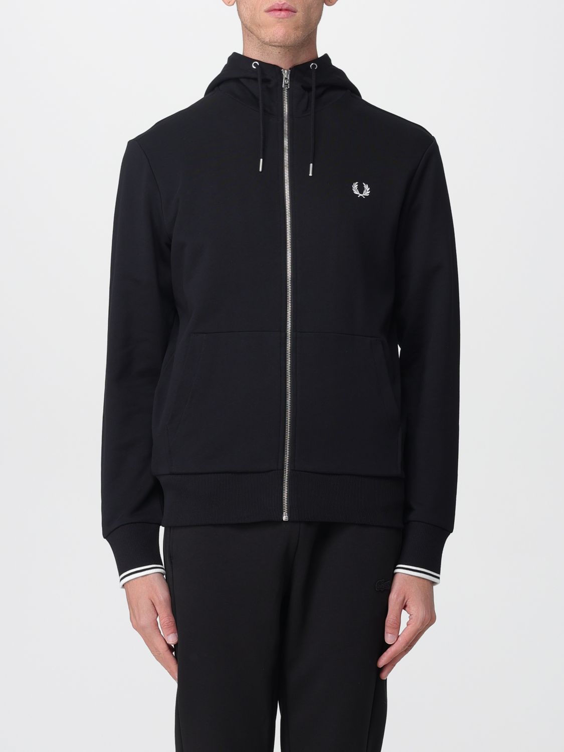 Fred Perry Logo Zip Hoodie In Black