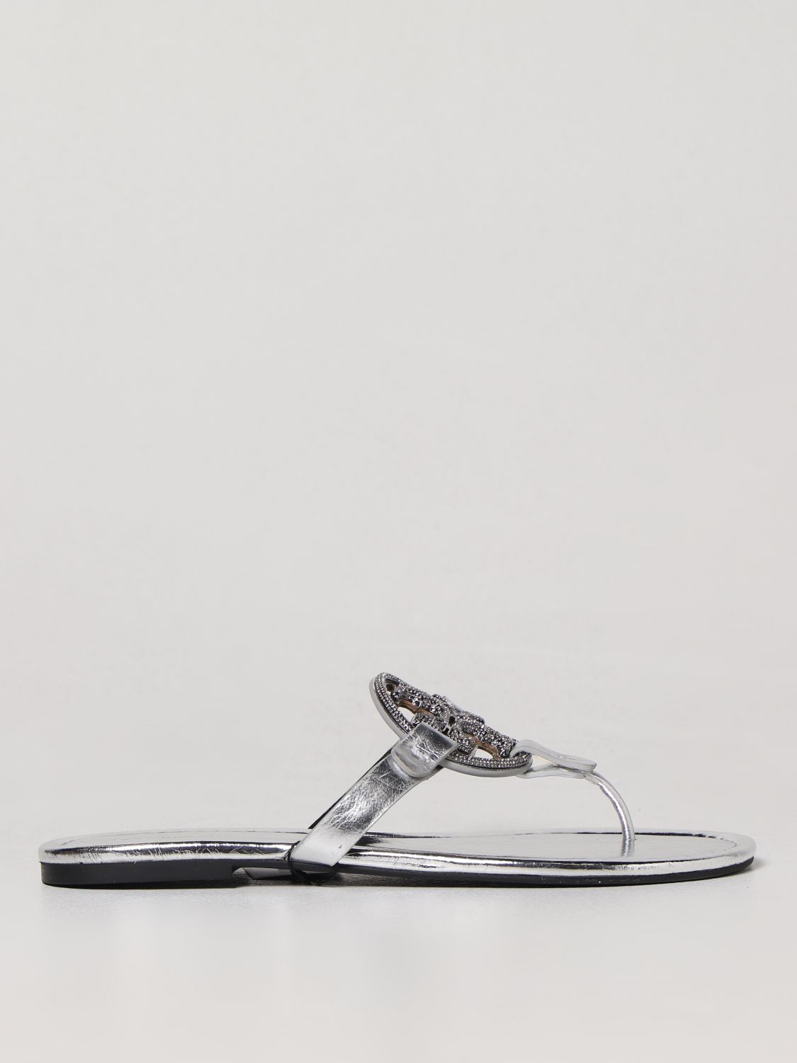 Shop Tory Burch Miller Sandals In Laminated Leather In Black