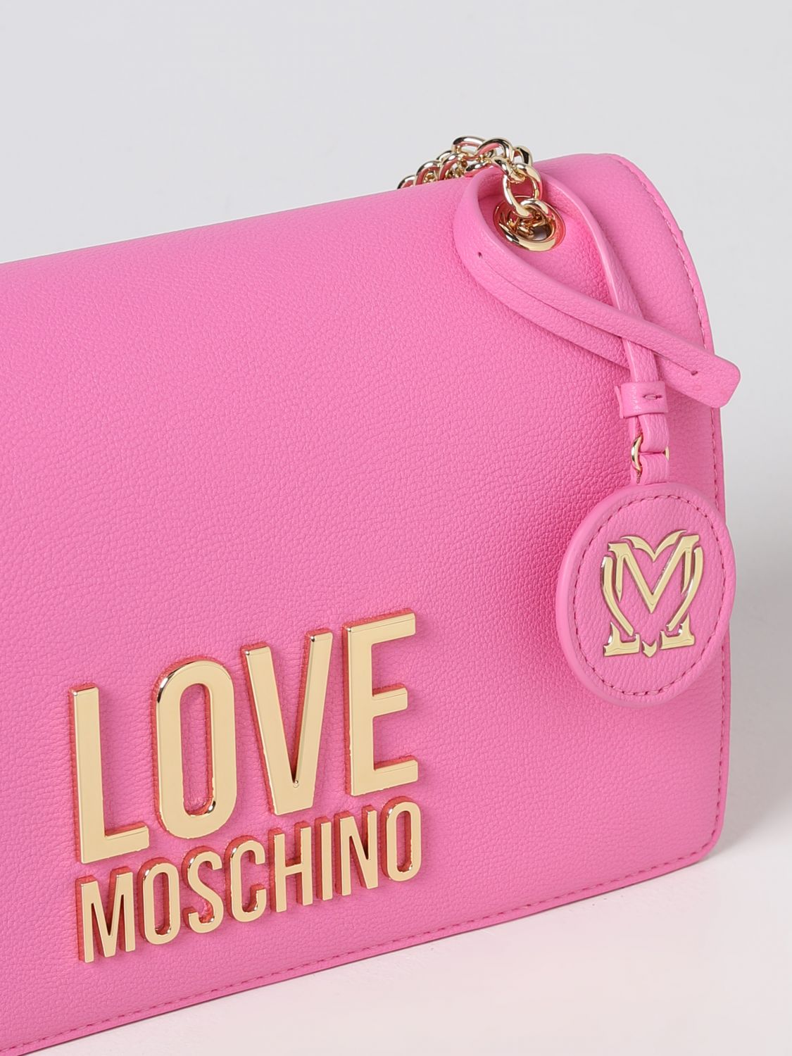 Borsa a spalla Love Moschino: Borsa Love Moschino in pelle sintetica a micro grana rosa 3