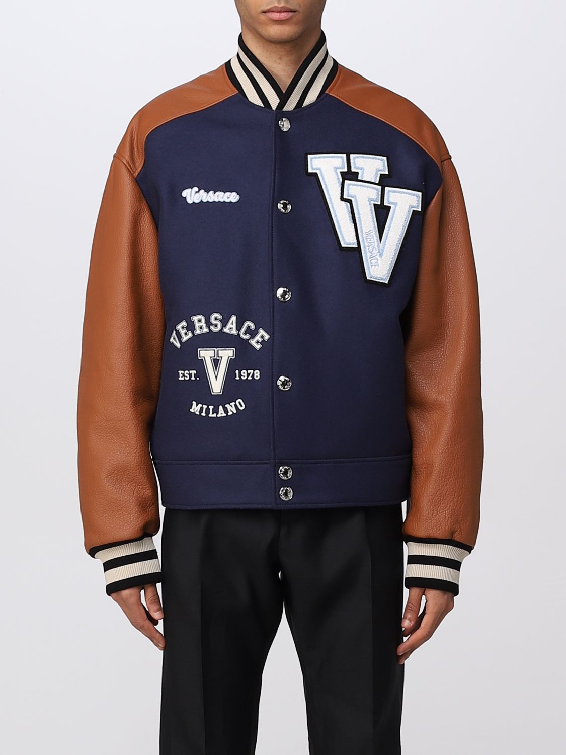 Versace jacket in leather and wool blend
