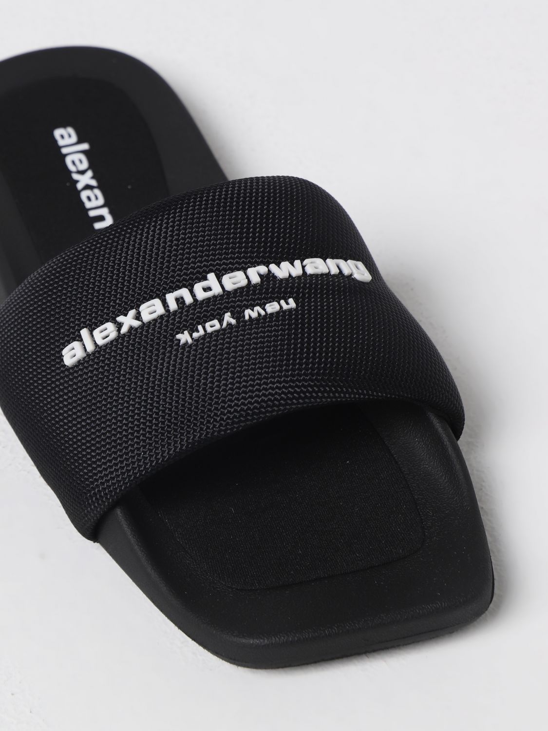 ALEXANDER WANG: slides in mesh with logo - Black | Alexander Wang sandals 30221S059 GIGLIO.COM