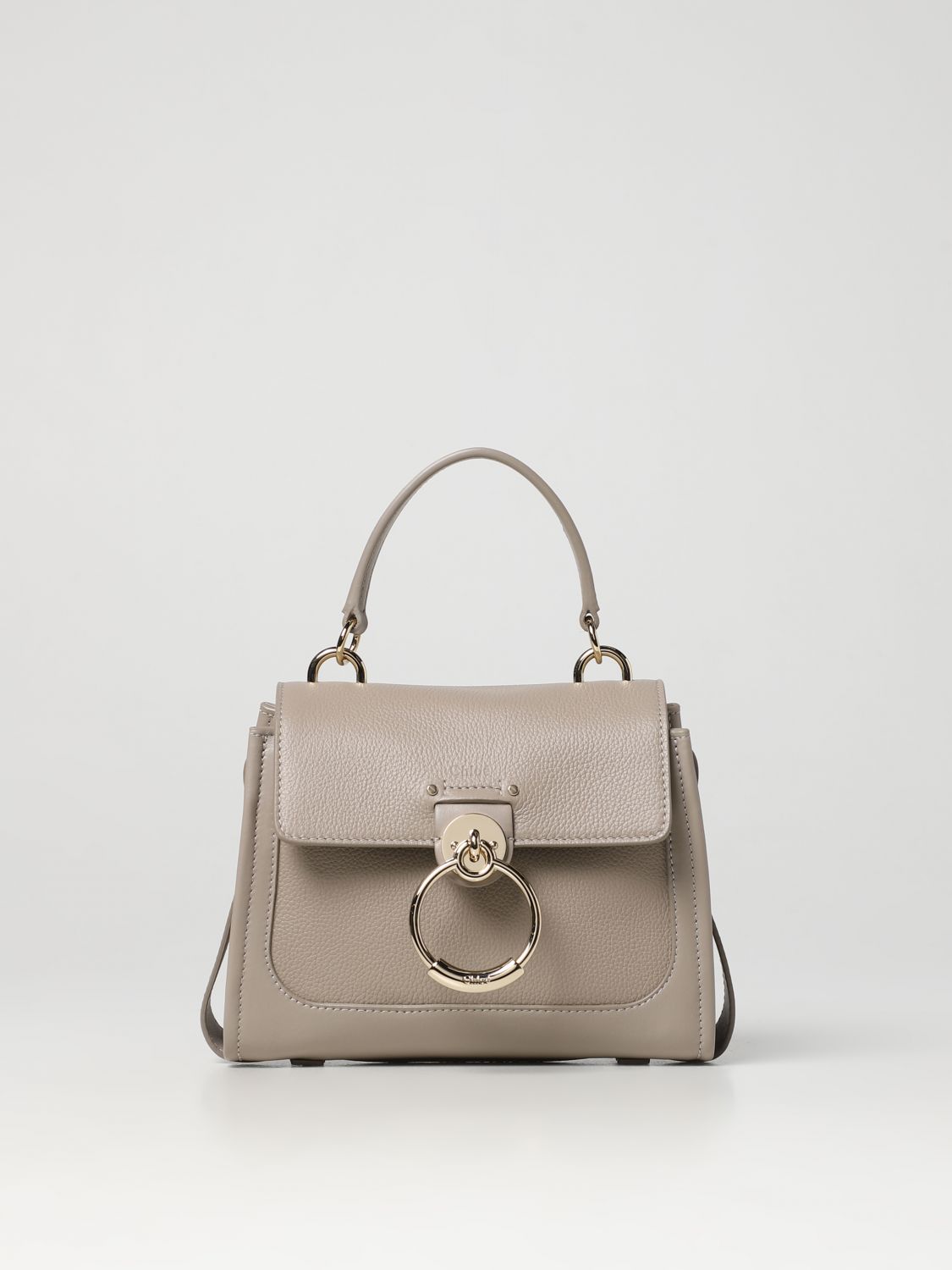 Shop Chloé Tess  Bag In Smooth And Grained Leather In Grey