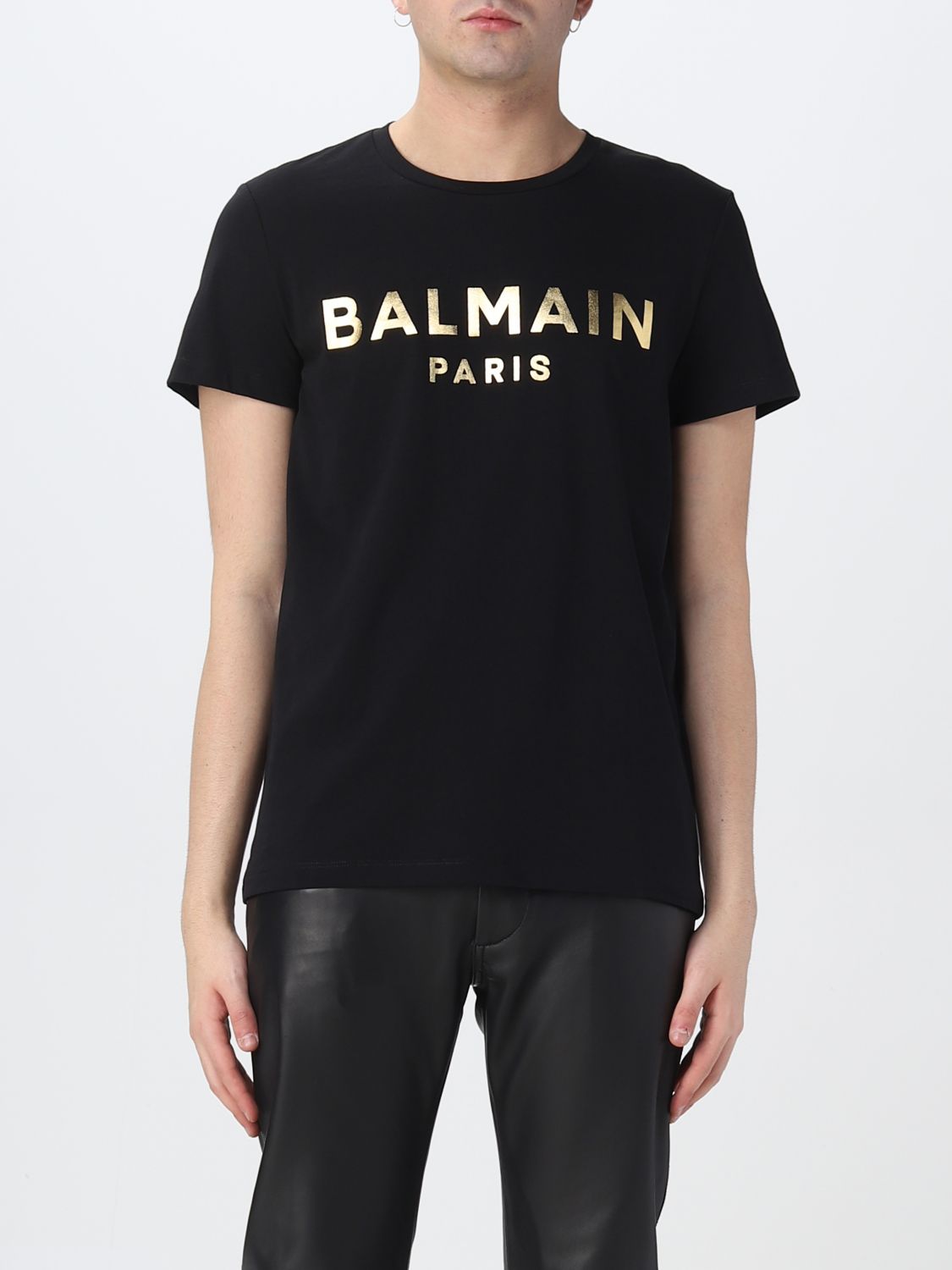 Balmain Outlet: t-shirt in cotton with laminated logo - Black | Balmain