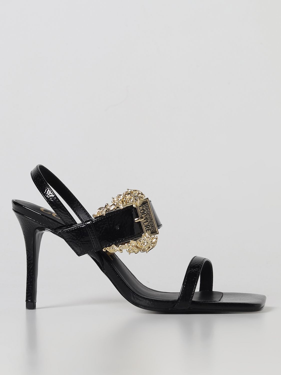 VERSACE JEANS COUTURE SANDALS IN TUMBLED PATENT LEATHER,D80656002