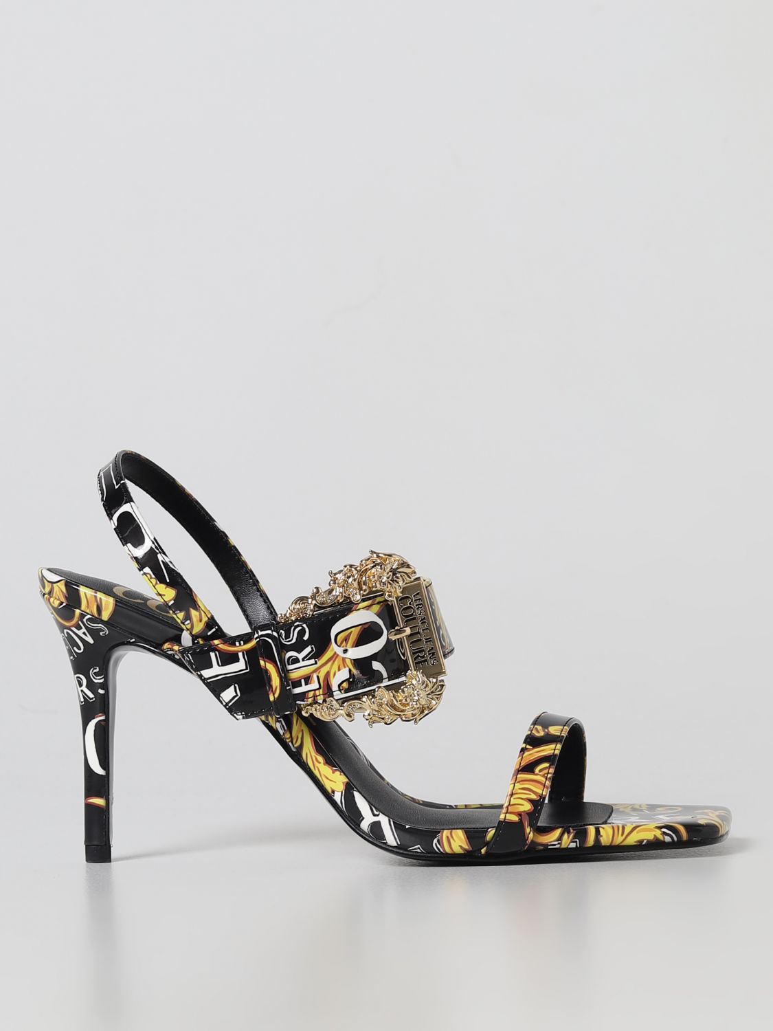 VERSACE JEANS COUTURE BAROQUE VERSACE JEANS COUTURE SANDALS IN PATENT LEATHER,D80658002