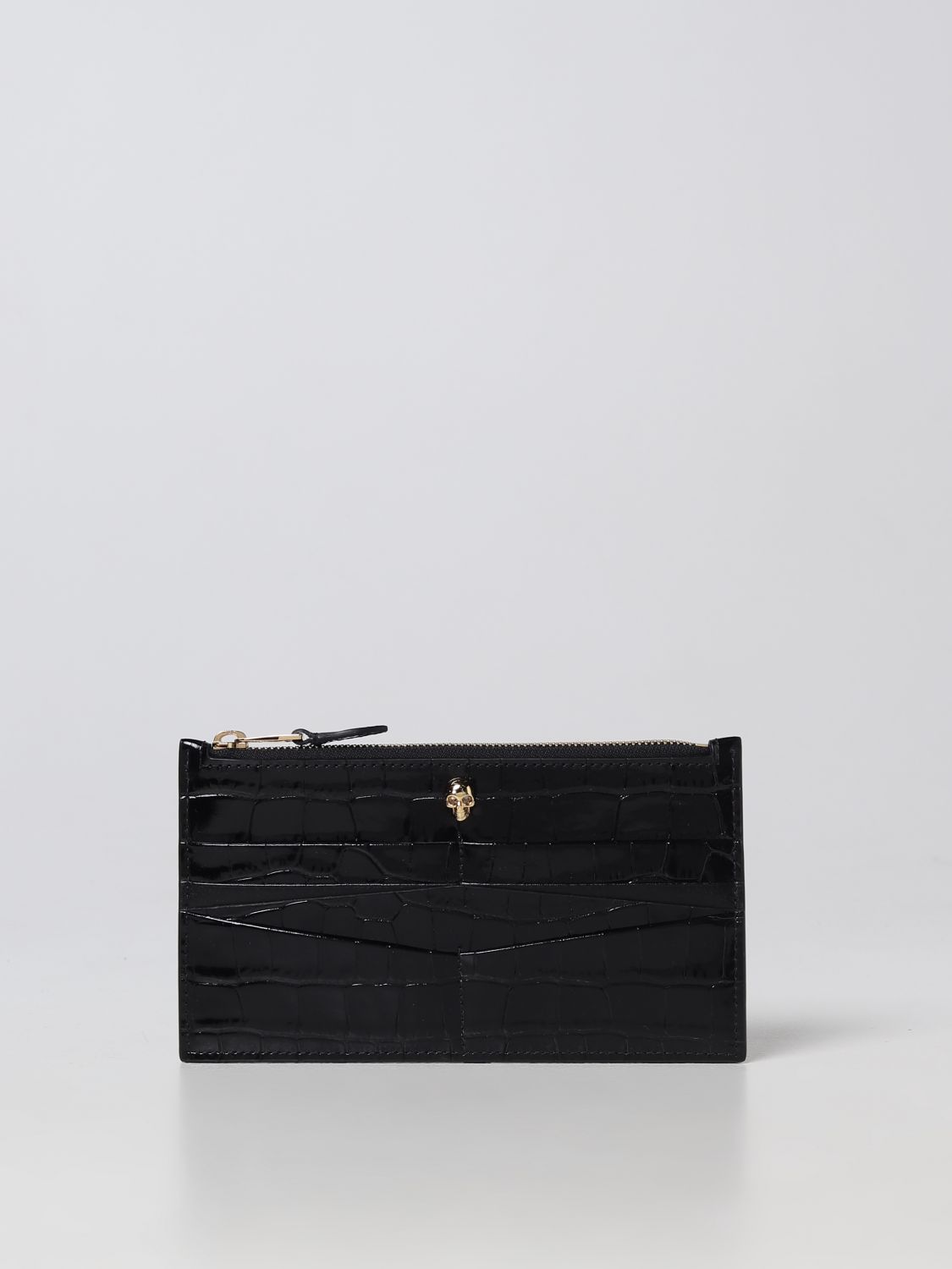 Shop Alexander Mcqueen Wallet In Crocodile Print Leather In Black
