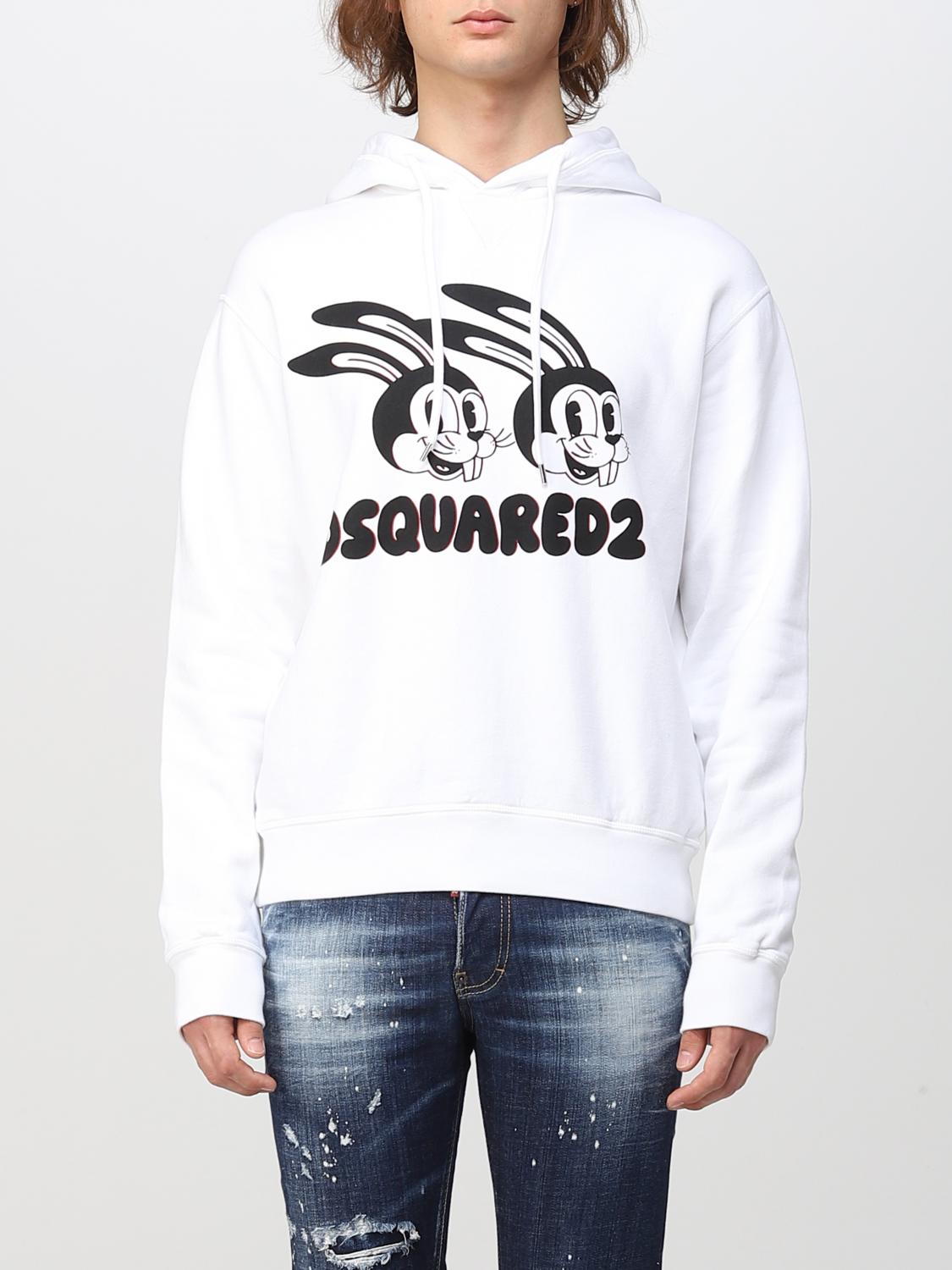 Dsquared2 Logo Printed Drawstring Hoodie In White