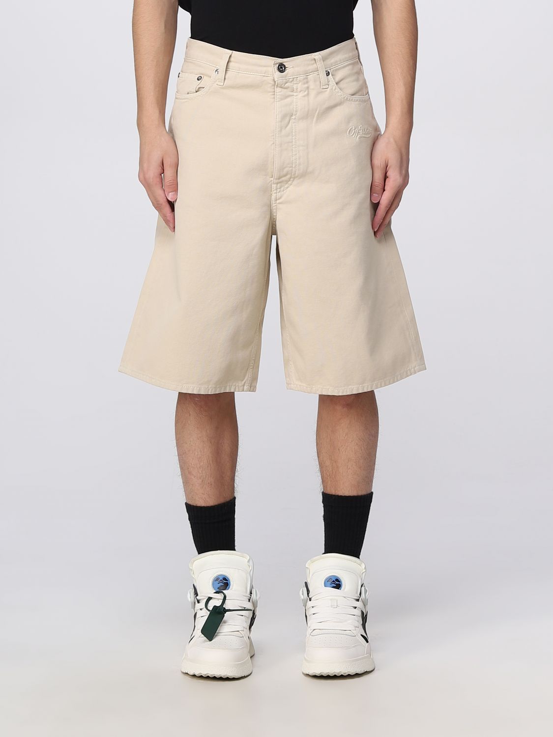 Shop Off-white Shorts In Cotton In Beige