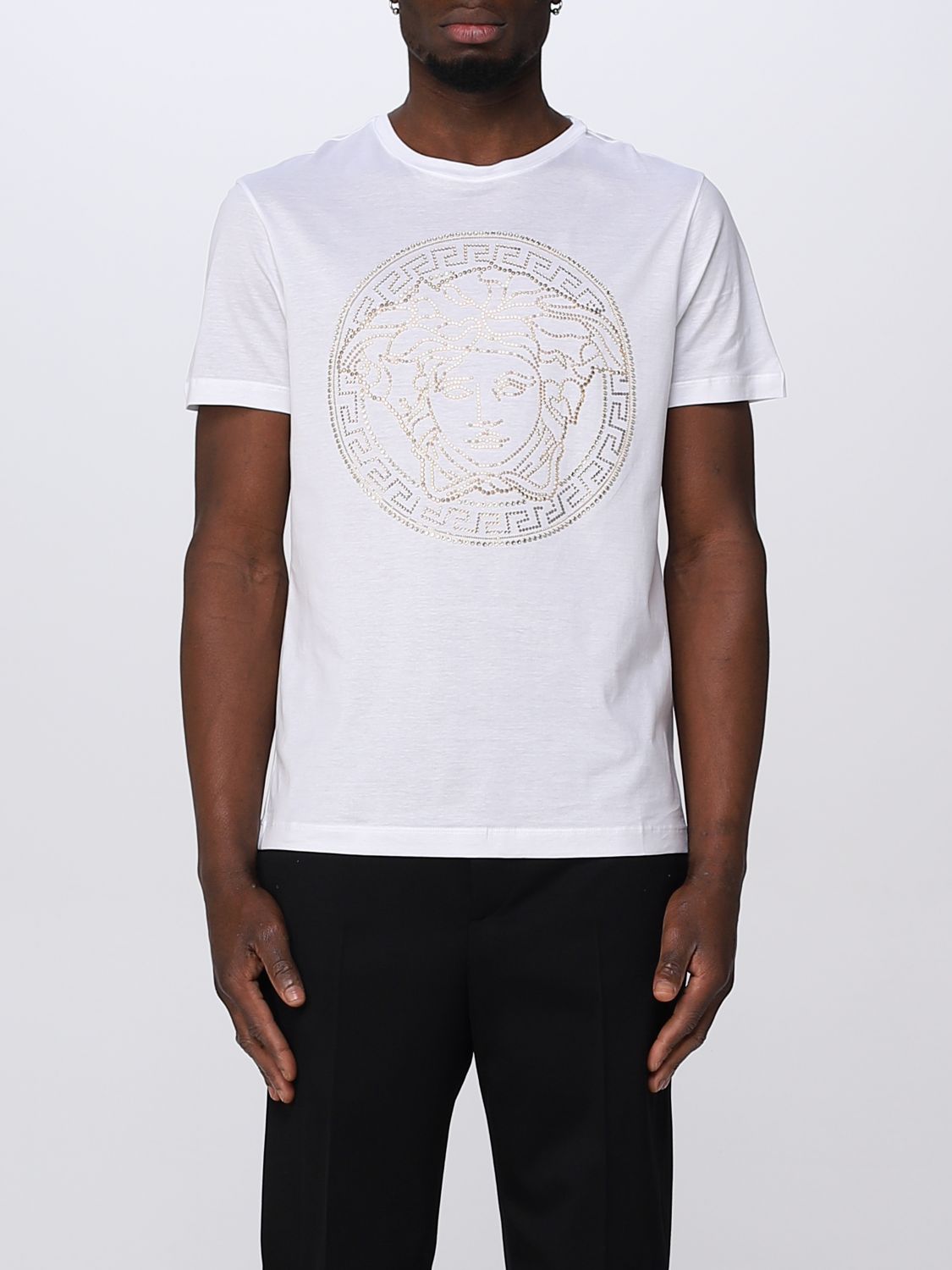 Versace Medusa Motif Studded T-shirt In White | ModeSens