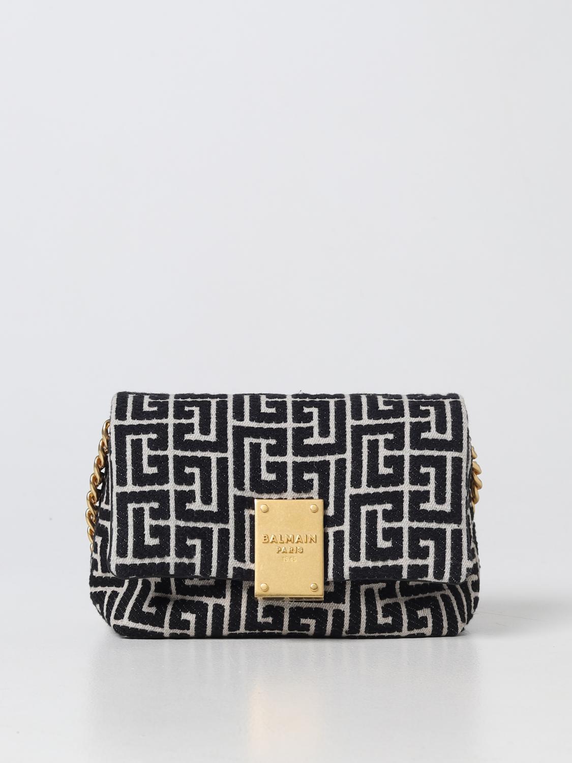 BALMAIN 1945 bag in cotton with jacquard logo Beige Balmain mini bag AN1BJ796TJNA online on