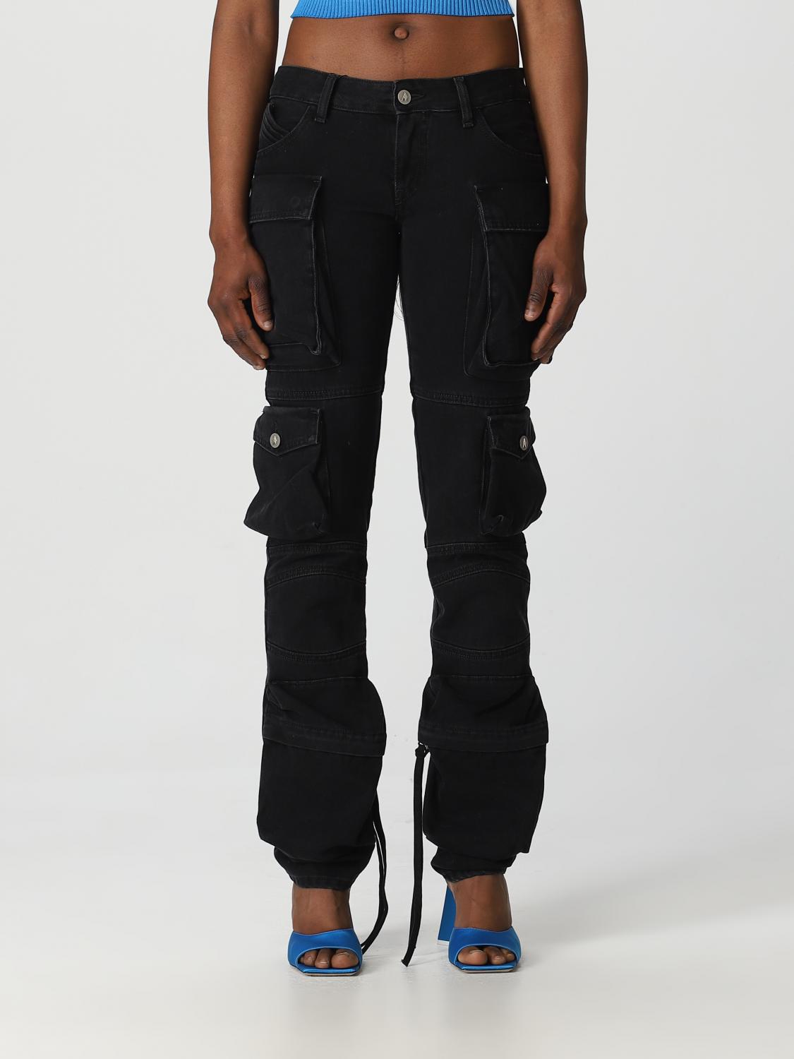 Attico Fern Crystal Cargo Denim Pants In Black