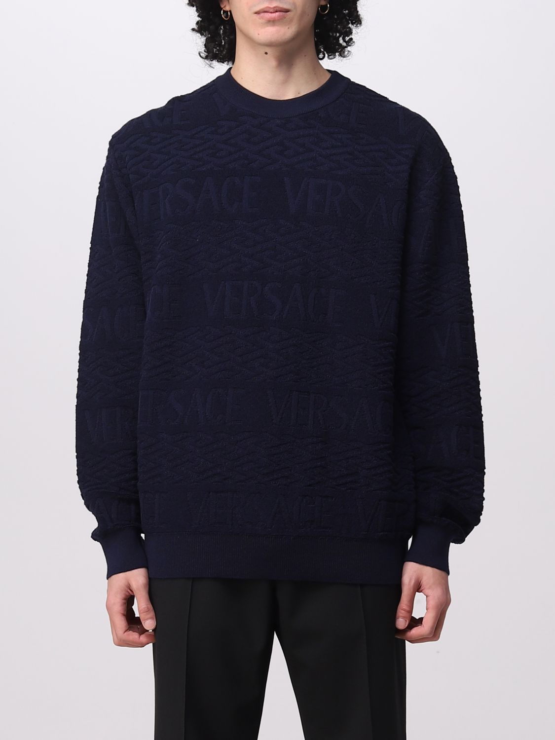 Shop Versace Wool Pullover In Blue