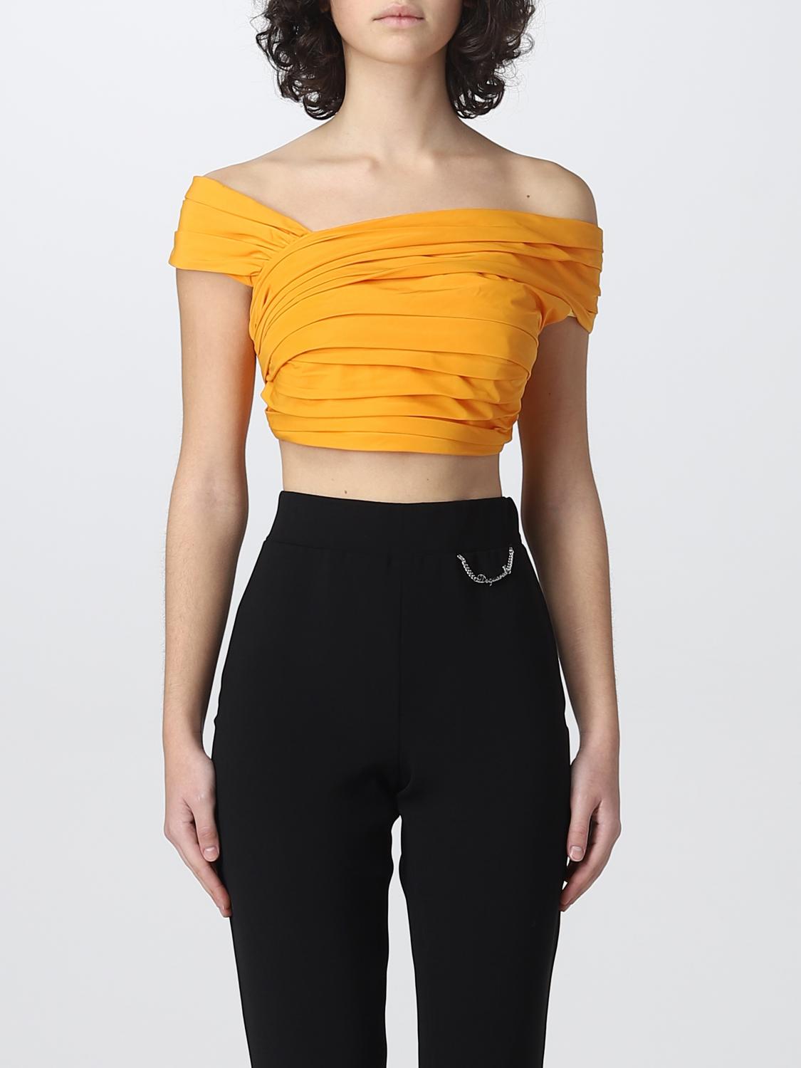 Dsquared2 Ruched Off-the-shoulder Crop Top In Orange