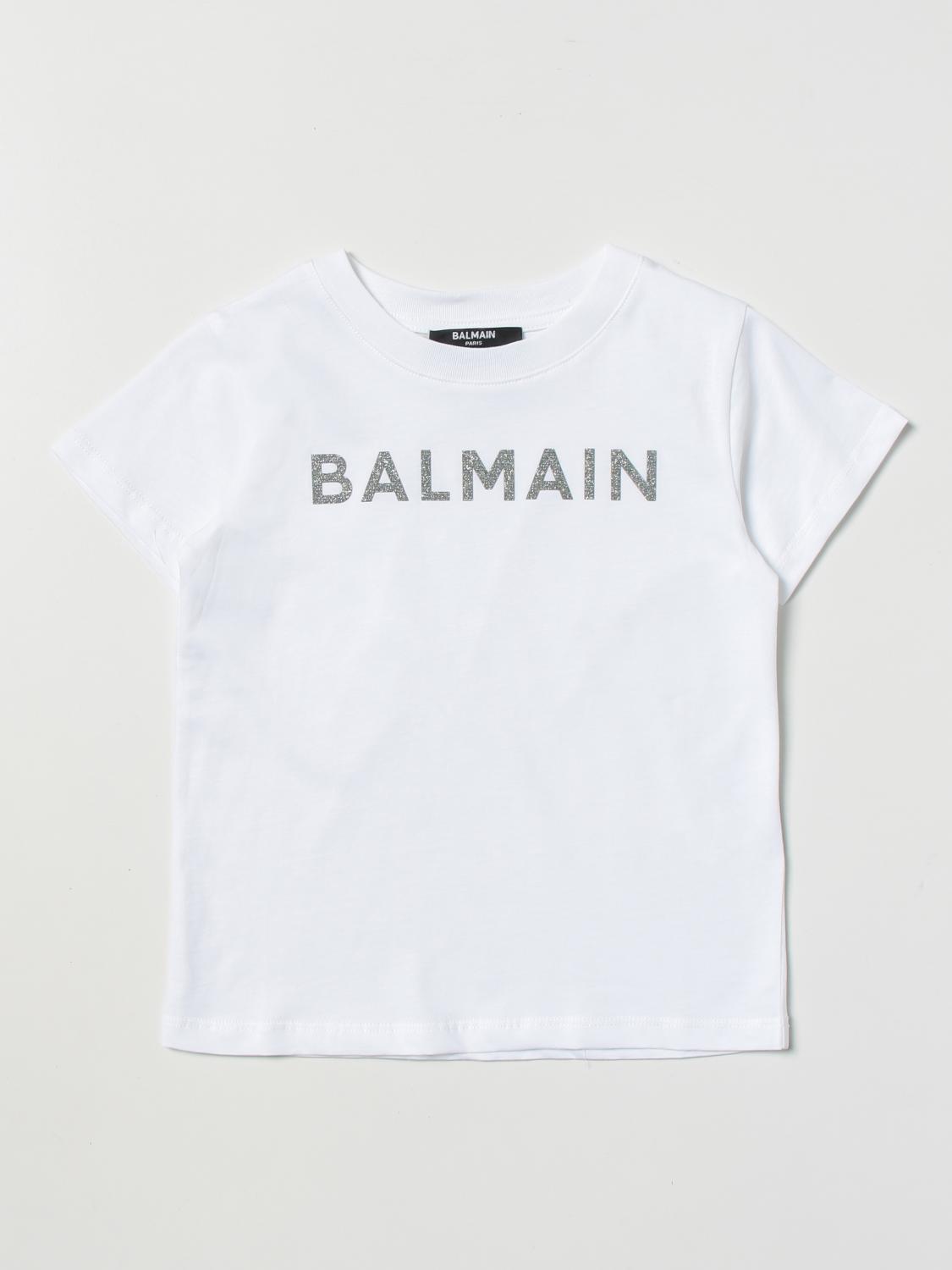 Balmain Kids Logo Embellished Crewneck T In White