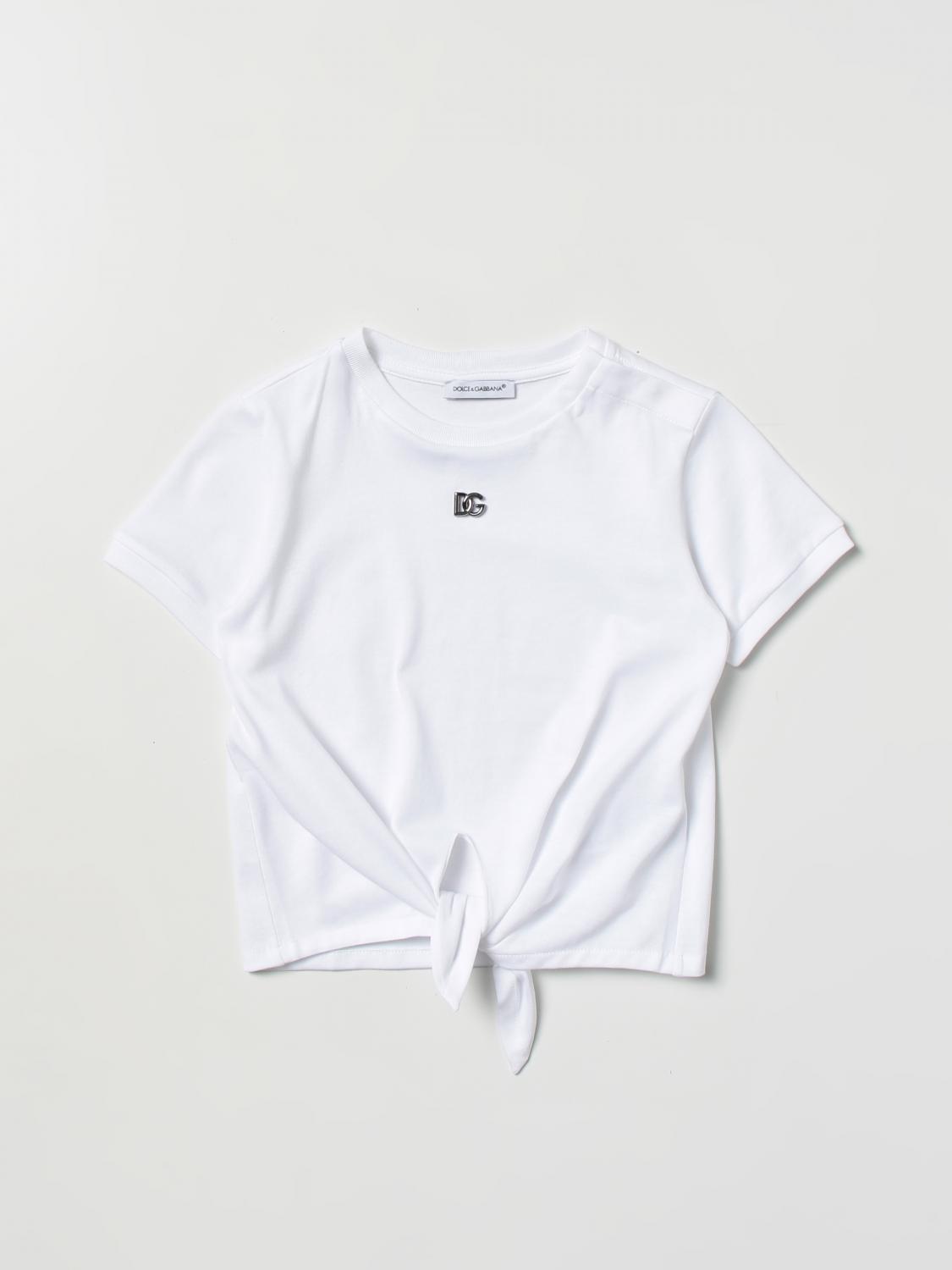 Dolce & Gabbana Babies' T-shirt With Metallic Monogram And Bow In White