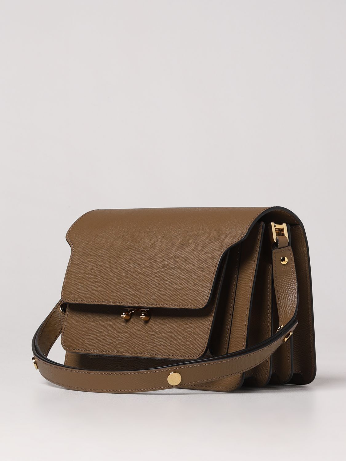 MARNI: Trunk bag in saffiano leathers - Tobacco  Marni shoulder bag  SBMP0121U0LV520 online at
