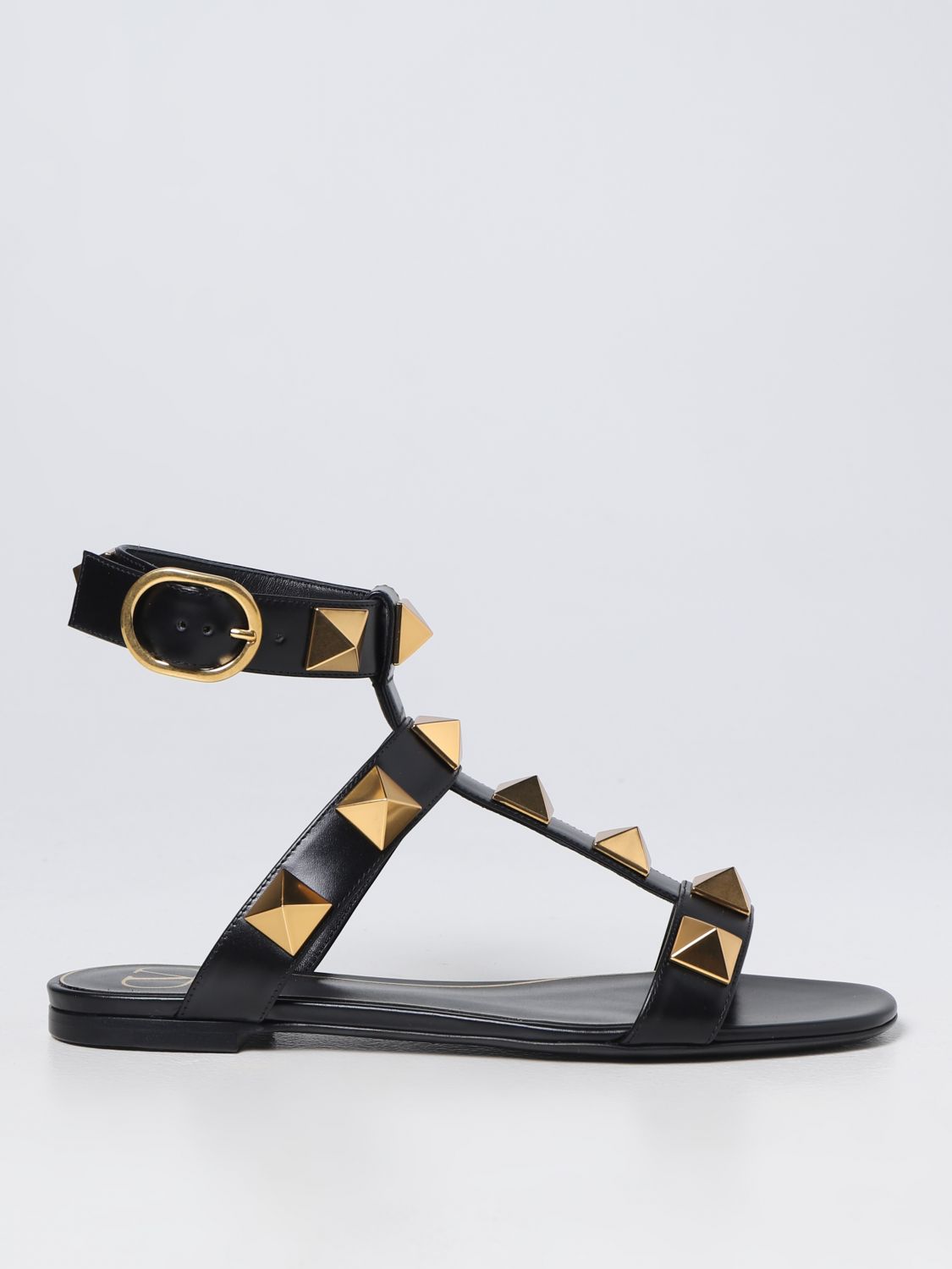 VALENTINO GARAVANI: sandals in leather - Black | Garavani flat sandals 2W2S0BU8ZWM on GIGLIO.COM