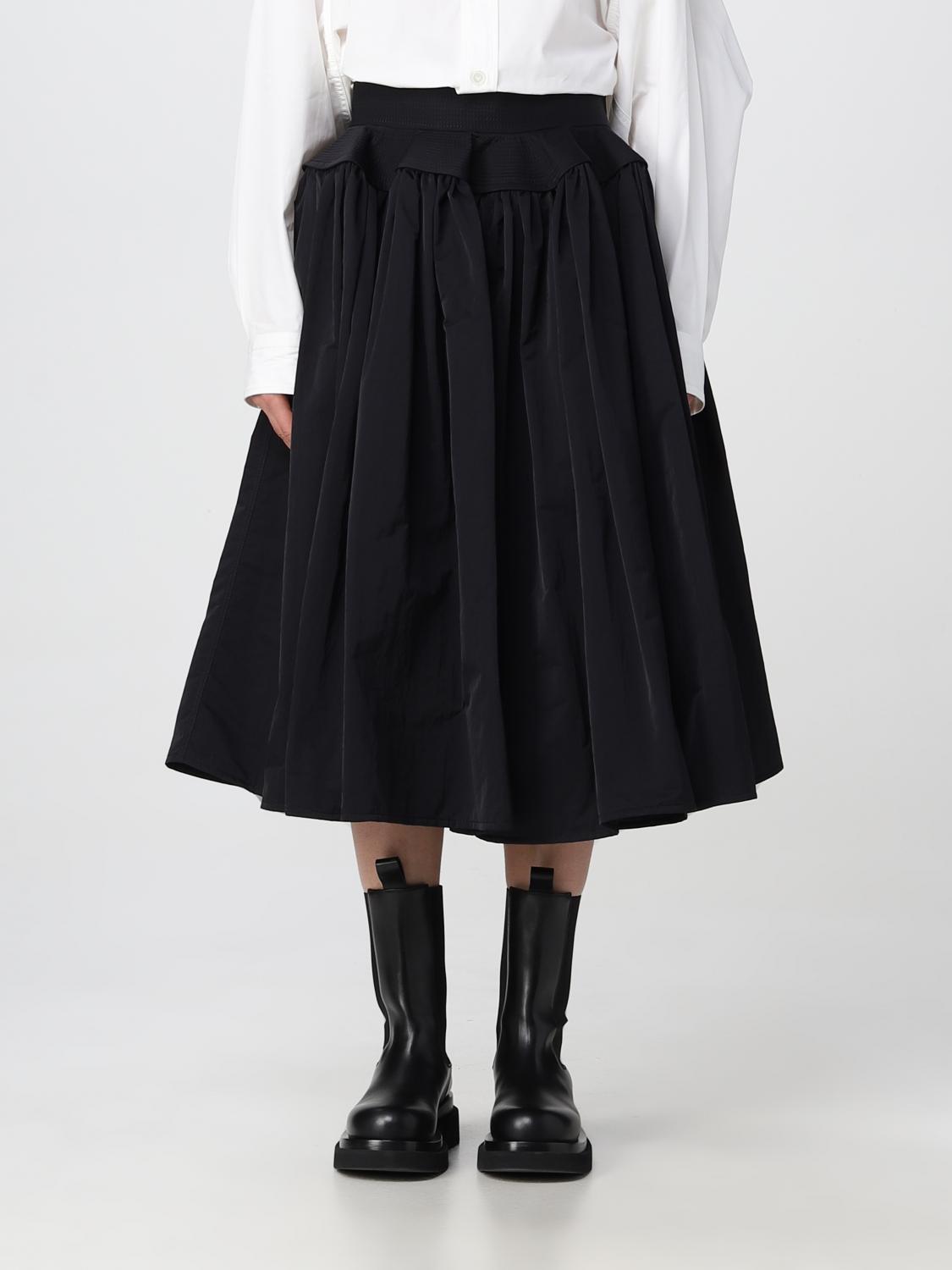 Bottega Veneta Gathered Midi Skirt W/ Flare Waistband In Black