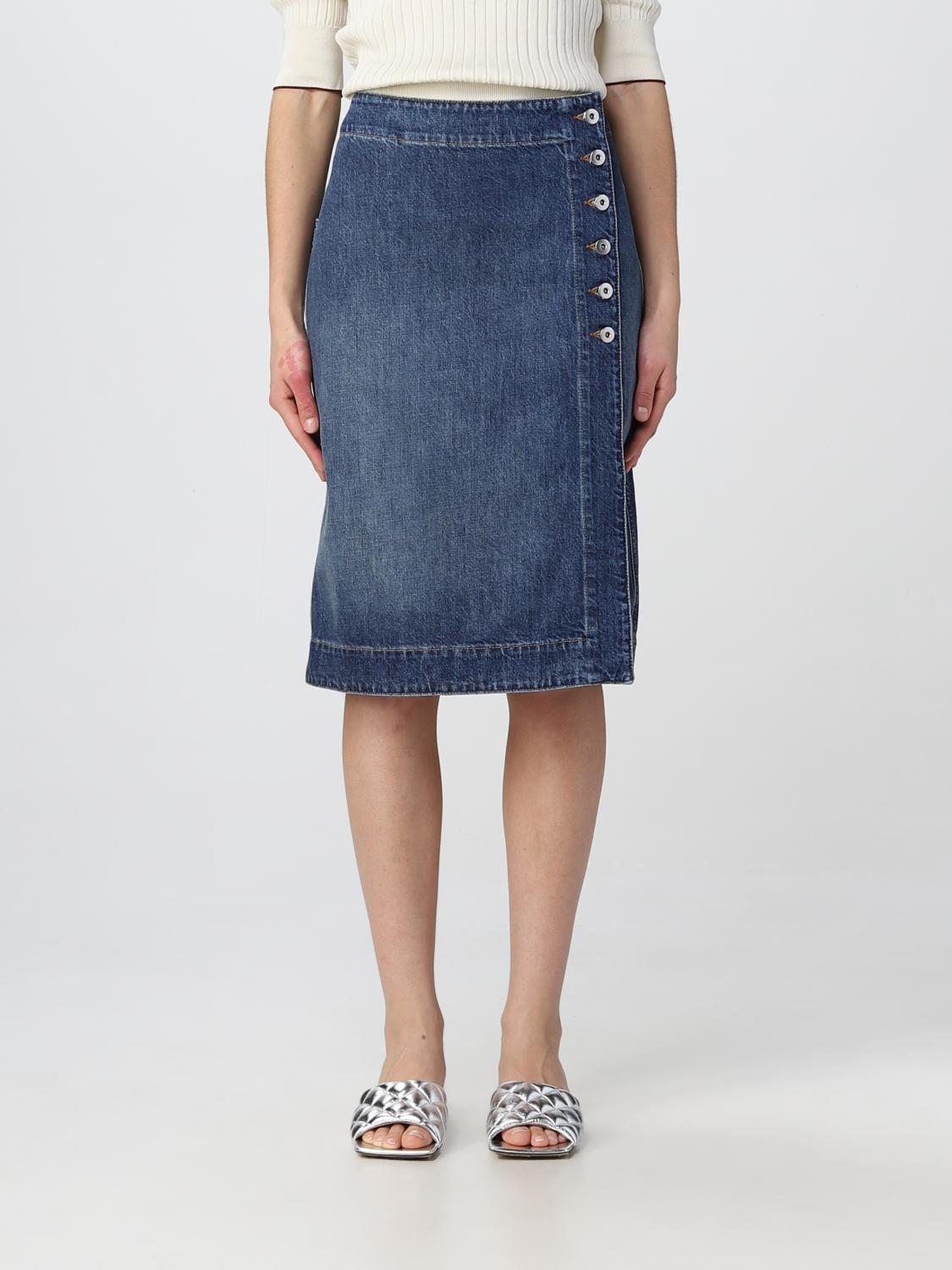 Bottega Veneta Knee-length Buttoned Denim Skirt In Blue