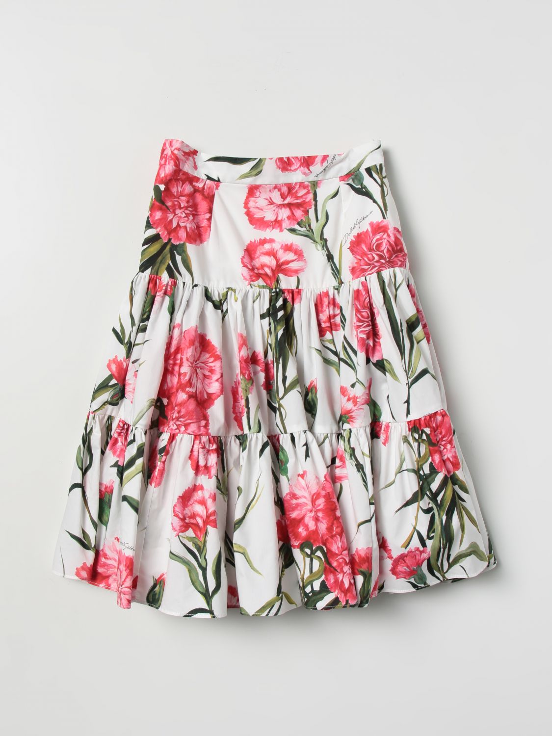 Dolce & Gabbana Kids' Wide Skirt With Floral Print In White