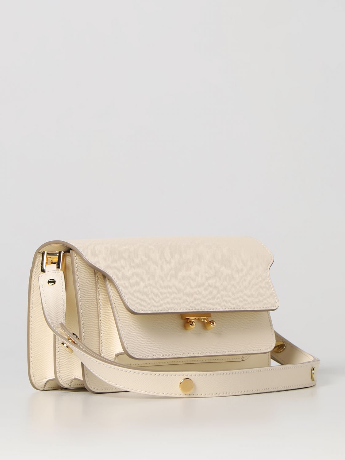 White And Brown East/West Trunk Bag In Saffiano Leather - MARNI