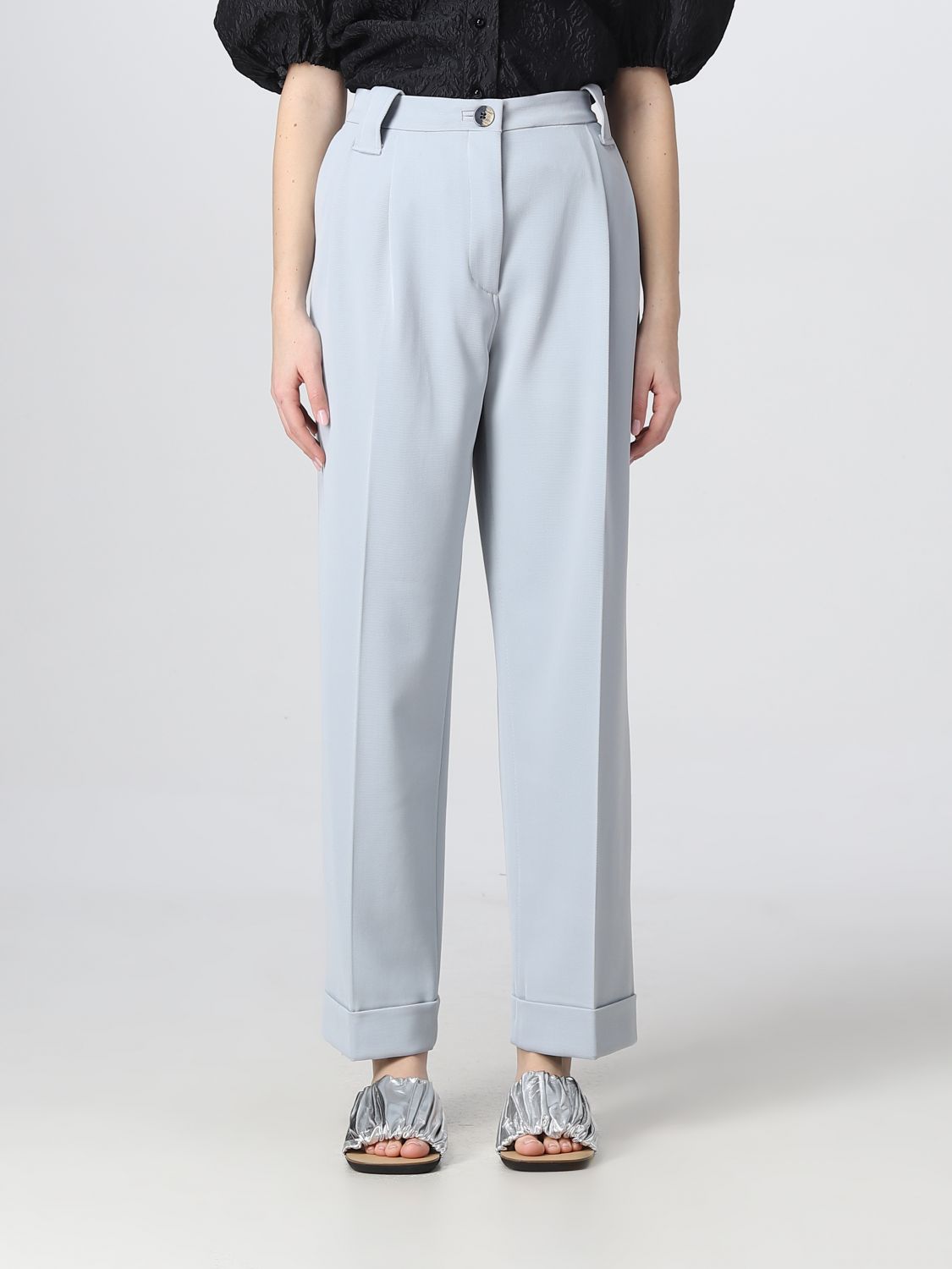 GANNI: crepe pants - Grey | Ganni pants F7581 online at GIGLIO.COM