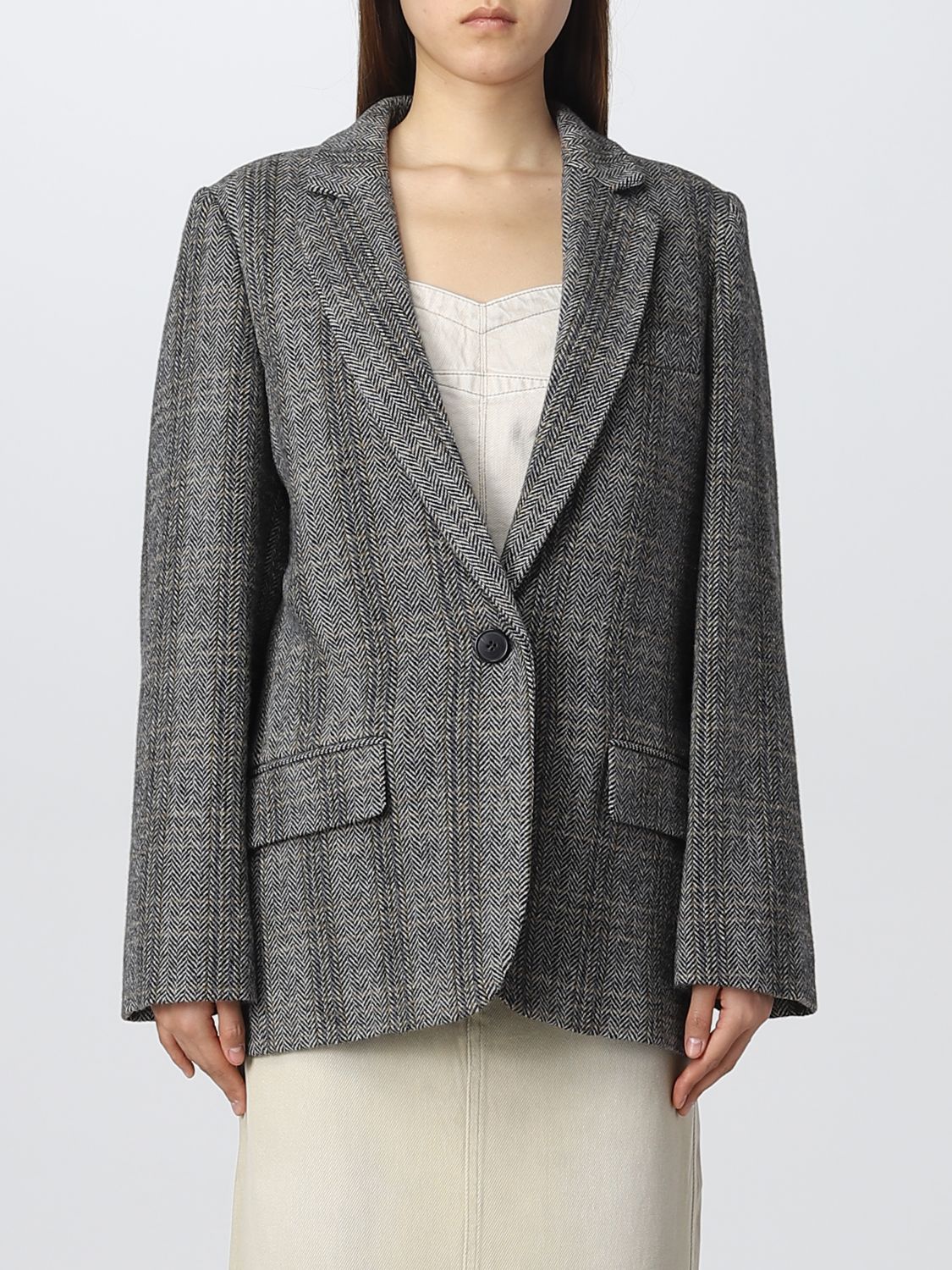 Isabel Marant Étoile Off-white & Black Wool Charly Blazer In Blk/wht ...