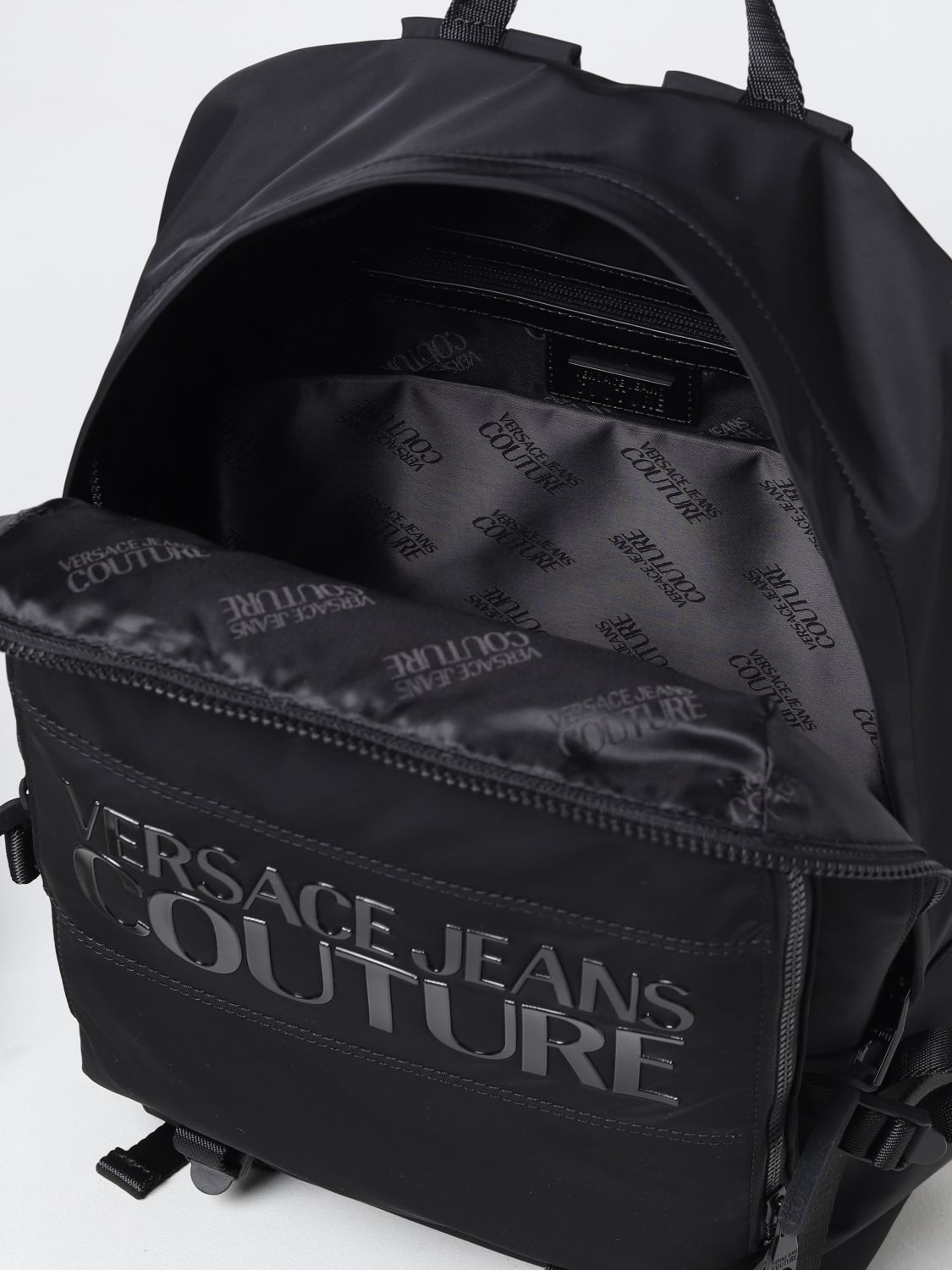 Zaino Versace Jeans Couture: Zaino Versace Jeans Couture in nylon con logo in rilievo nero 4