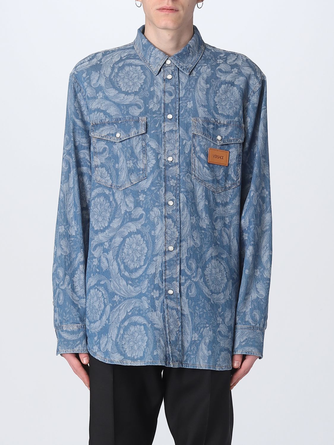 Avonturier naar voren gebracht formaat VERSACE: shirt for man - Blue | Versace shirt 10086081A05765 online on  GIGLIO.COM