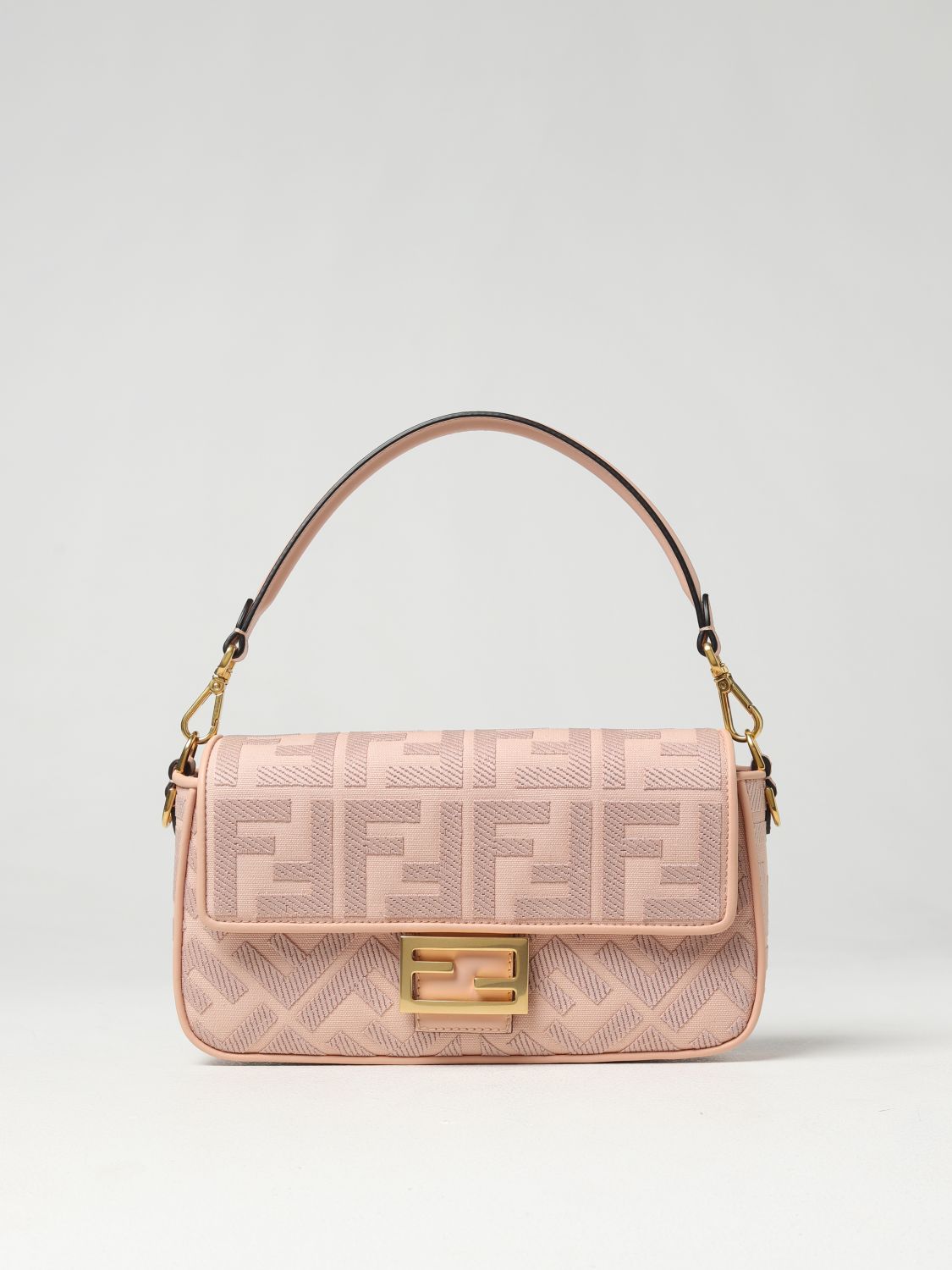 FENDI: baguette bag in canvas - Pink