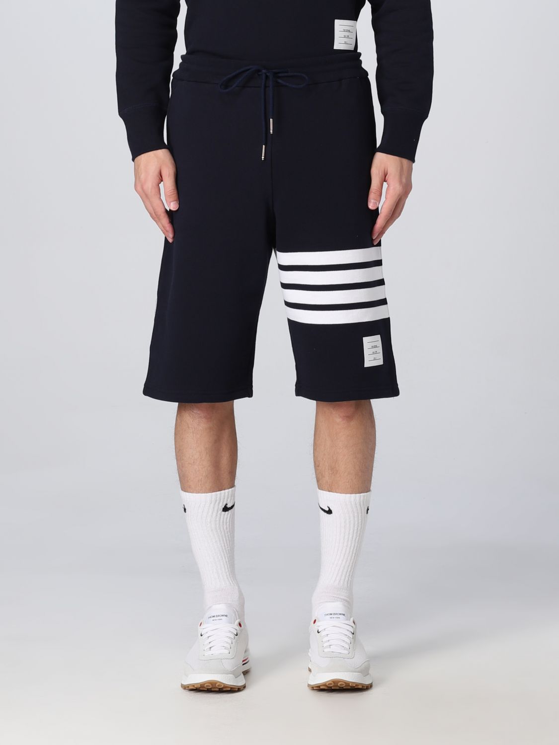 Shop Thom Browne Shorts In Cotton In Navy