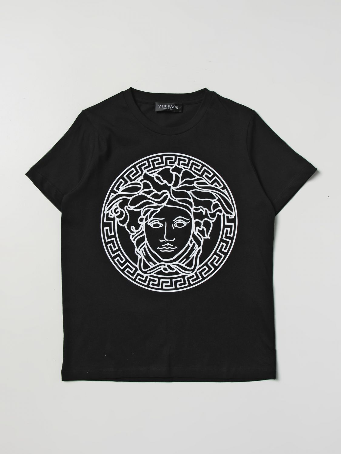 Young Versace Kids' Printed Cotton T-shirt In Black