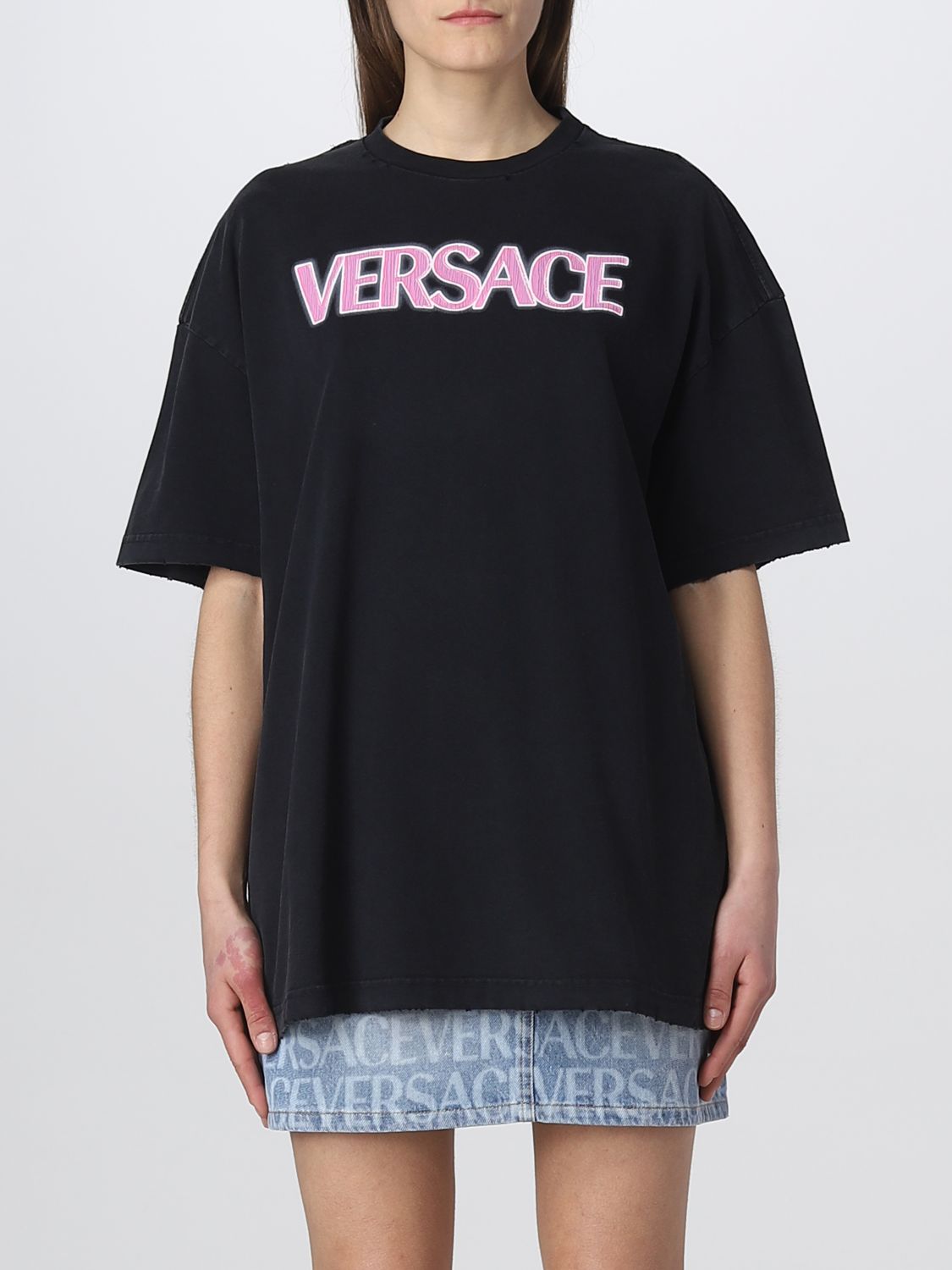 Shop Versace T-shirt Woman  In Black