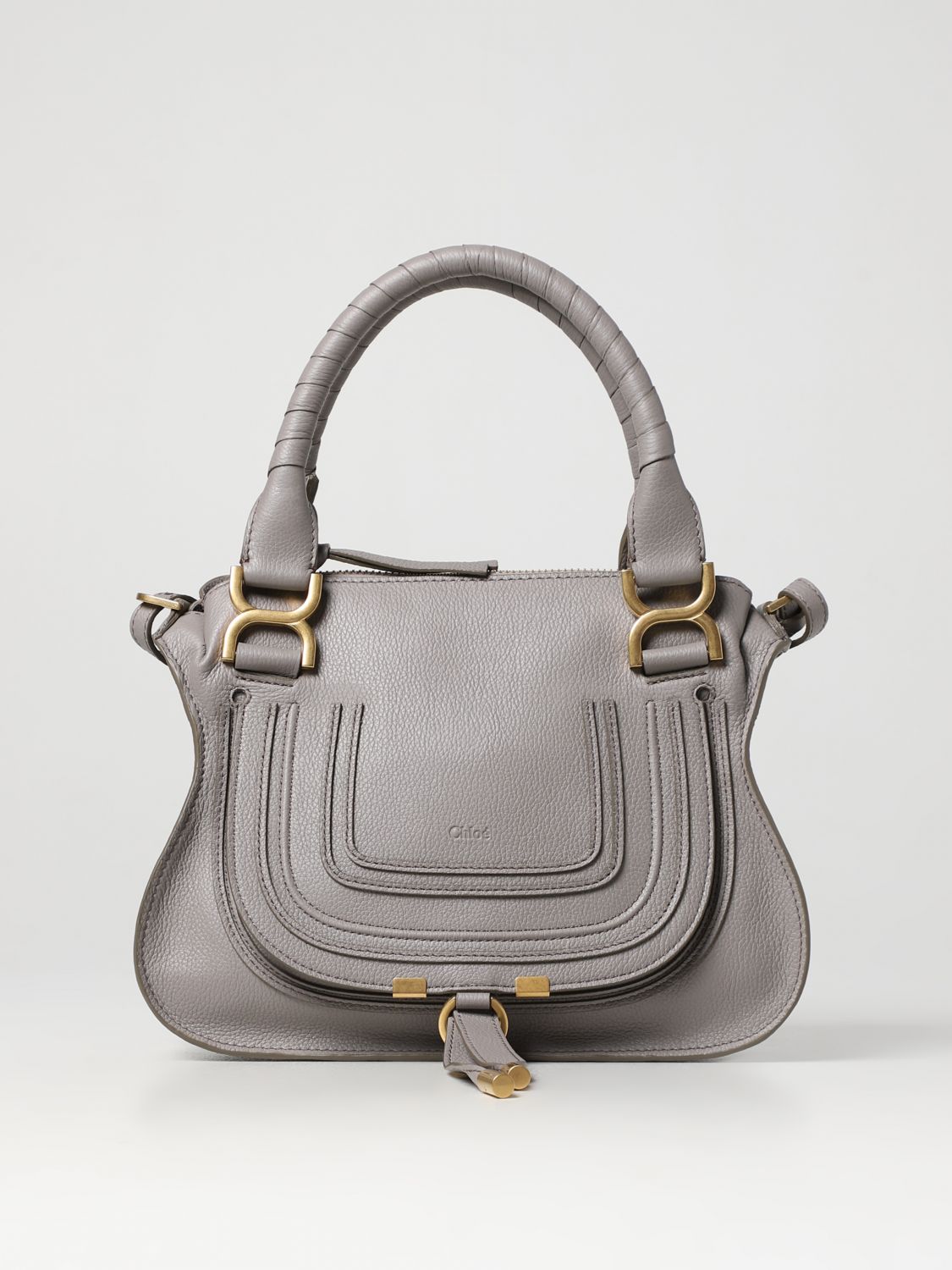 Shop Chloé Marcie  Bag In Grained Leather In Grey