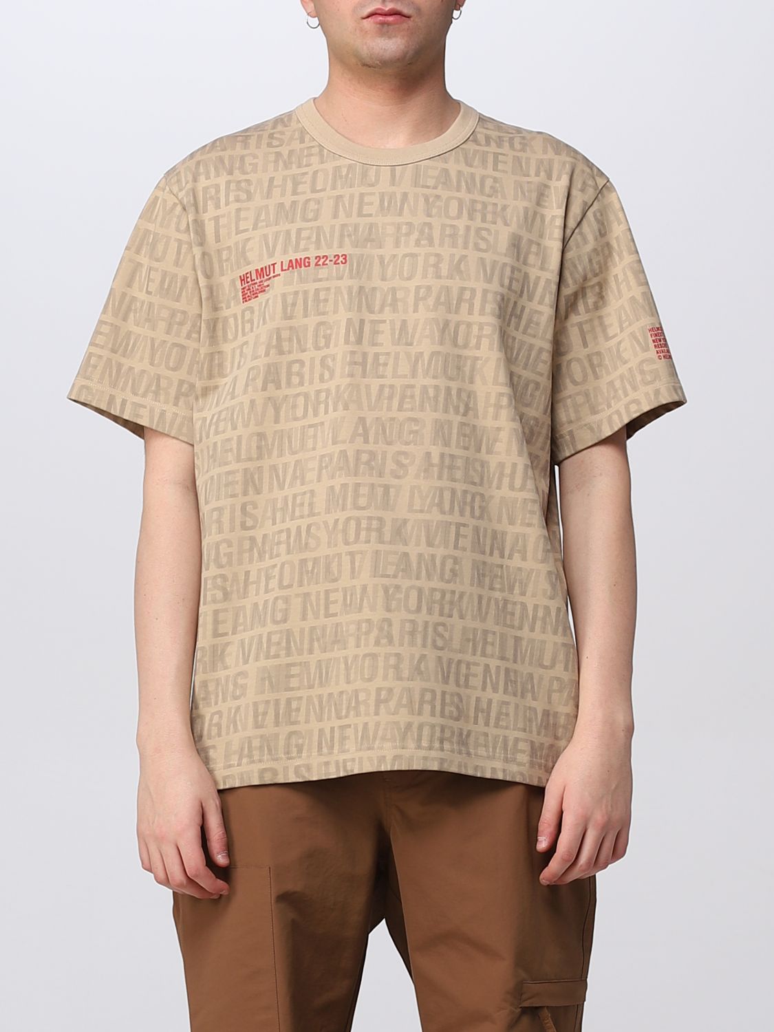 T-shirt Helmut Lang: T-shirt Helmut Lang con logo all-over sabbia 1