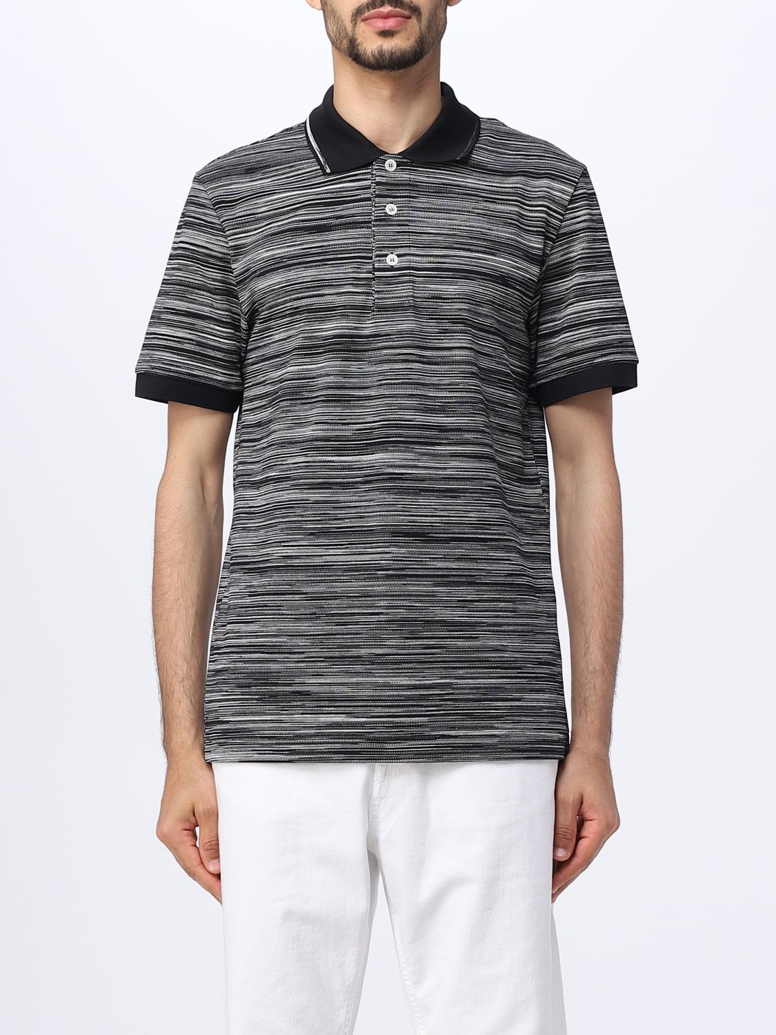Missoni Horizontal-stripe Knitted Polo Shirt In Black