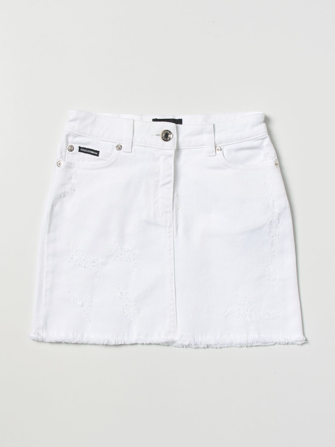 Dolce & Gabbana Kids' Skirt In Cotton Denim In White