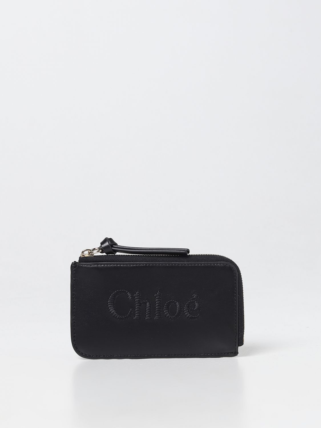 Chloé Sense  Wallet In Leather With Embroidered Logo In Black