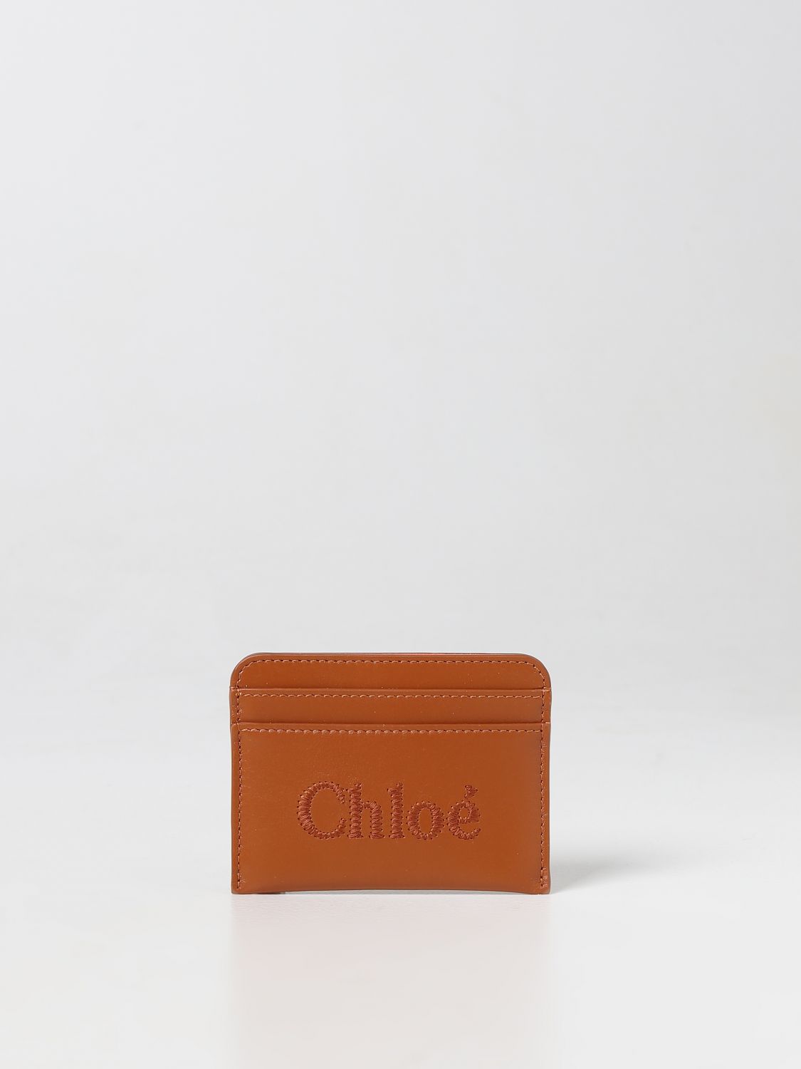 Shop Chloé Sense  Wallet In Leather With Embroidered Logo In Brown