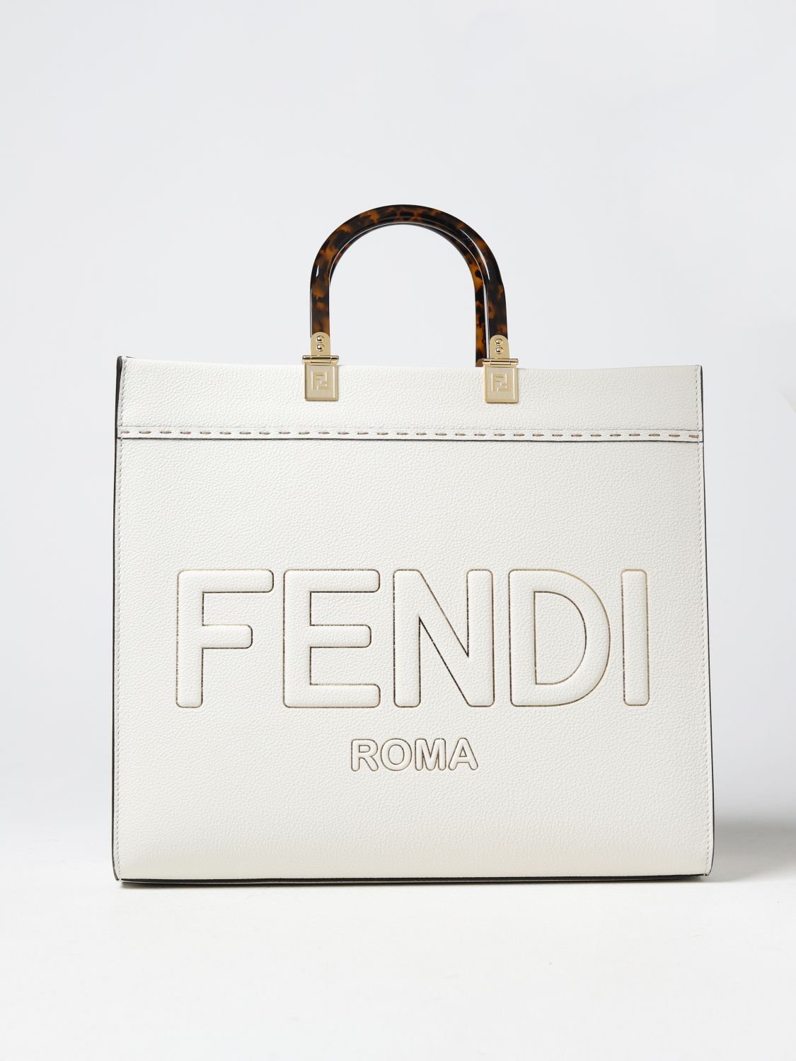 FENDI: Sunshine Medium bag in micro grain leather - White | Fendi tote ...