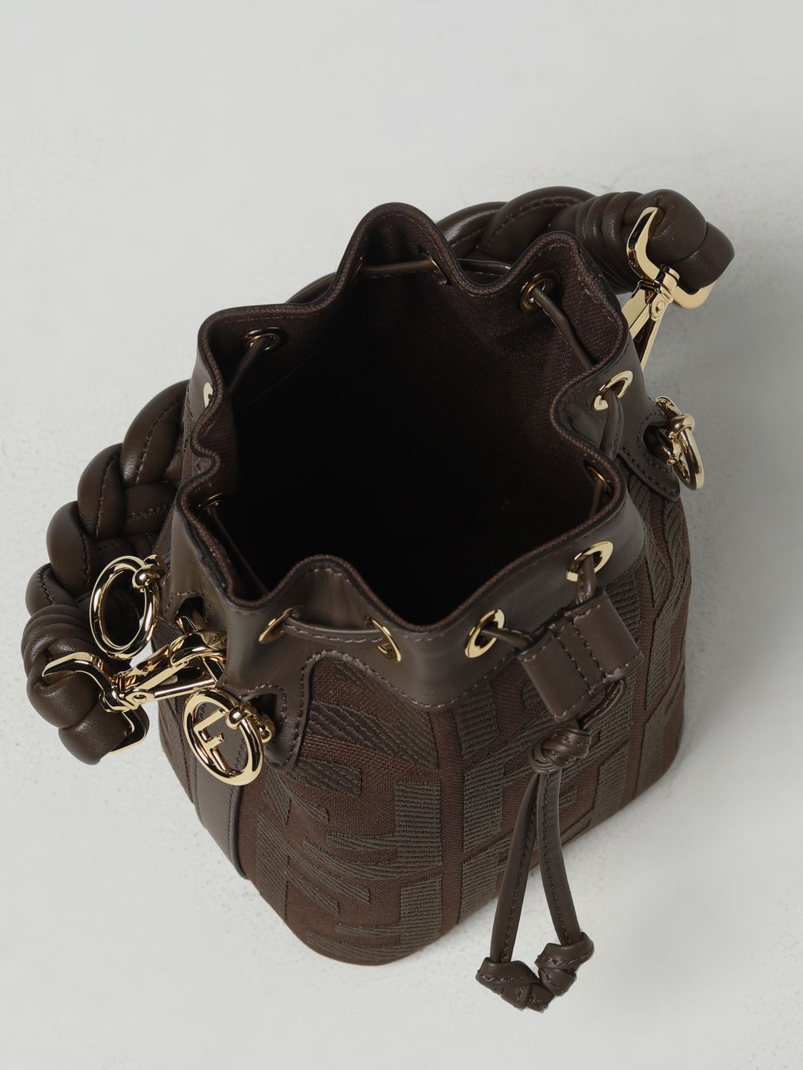 Fendi Mon Tresor Monogram Zucca Embossed Leather Bucket Shoulder