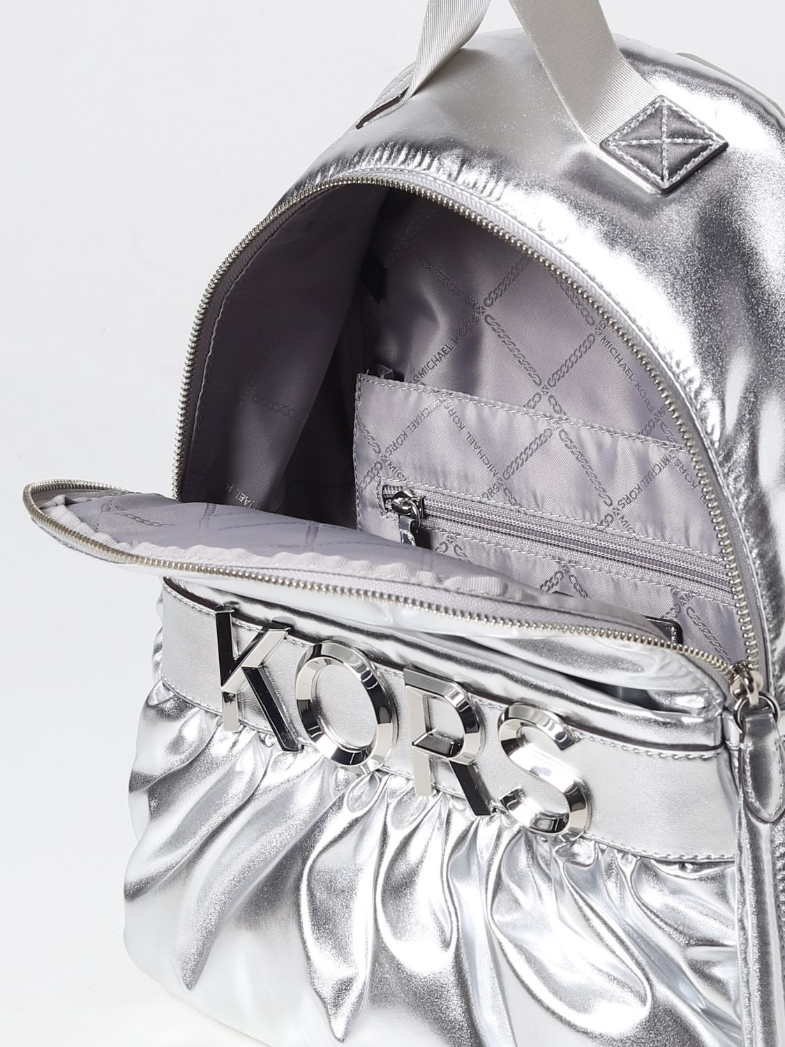 Zaino Michael Kors: Zaino Michael Michael Kors in pelle sintetica laminata con maxi logo silver 4